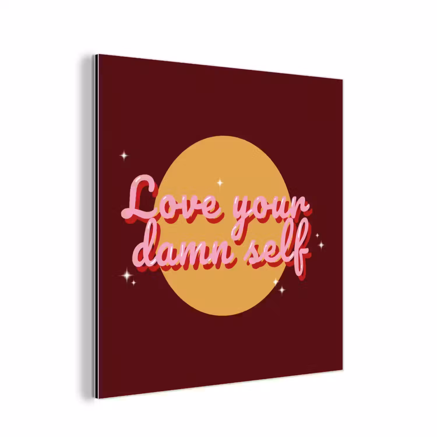 love your damn self - Cirkel - Glitter - Rood aluminium wit klein -3d