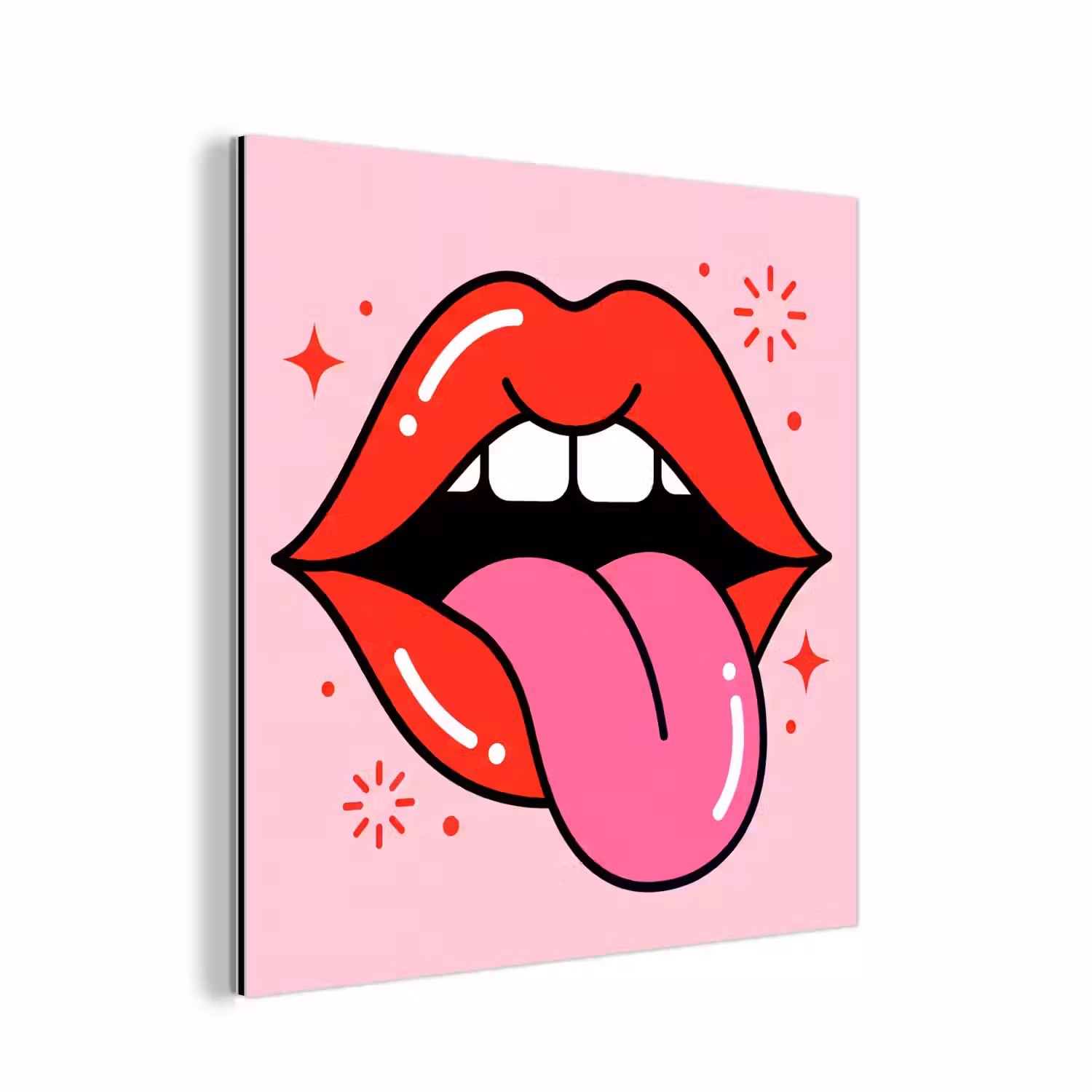 Lippen - Tong - Pop-art - Kleurrijk - Roze aluminium wit klein -3d