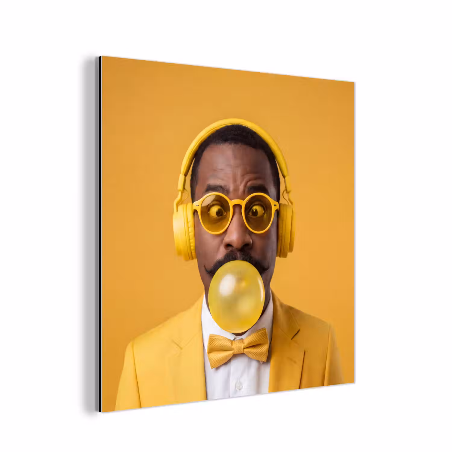 Man - Bubblegum - Portret - Geel - Modern aluminium wit klein -3d