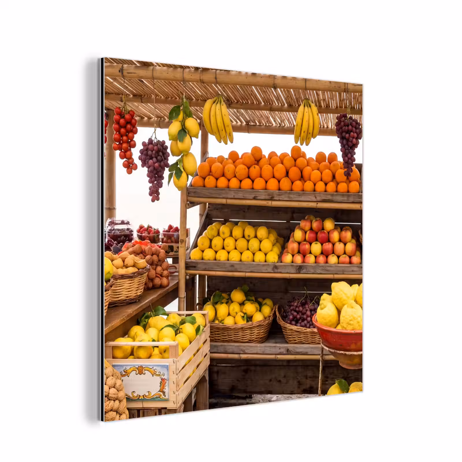 Alu-Dibond-Bild - Marktstand – Obst – Frisch - Marktkraam - Fruit - Vers aluminium wit klein