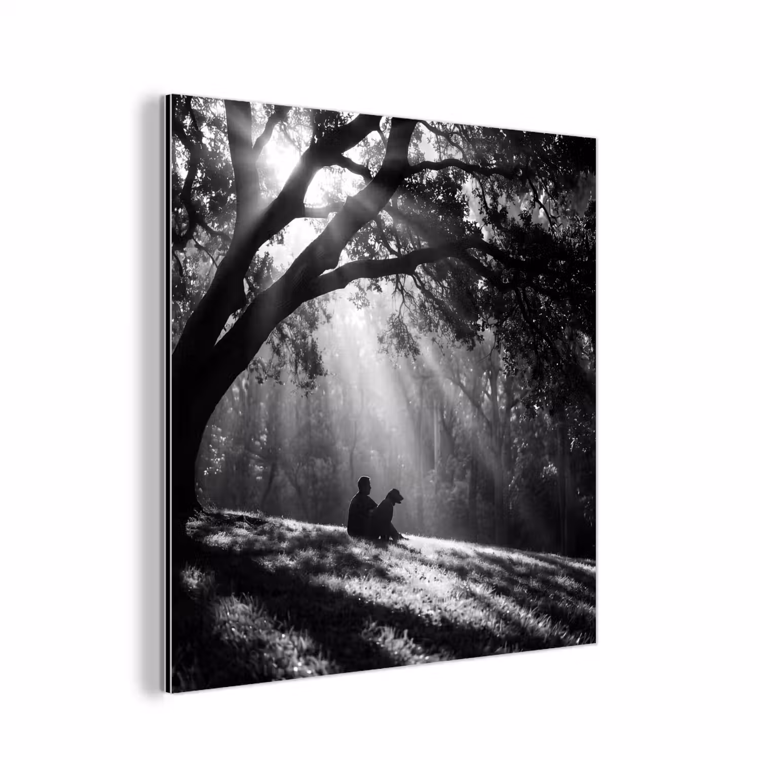 Mens - Hond - Natuur - Zwart-wit - Silhouet aluminium wit klein -3d