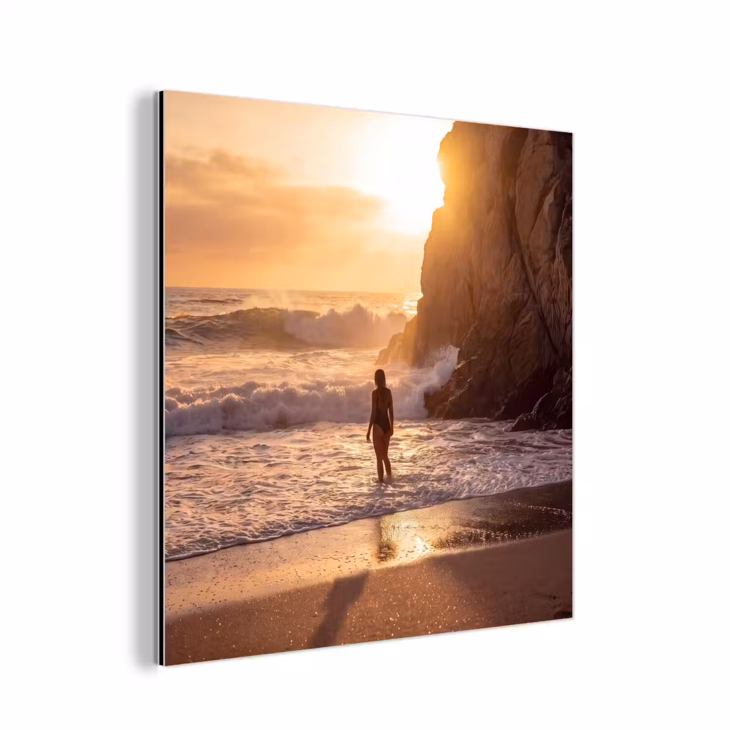Mensen - Oceaan - Zonsondergang - Kust - Goud aluminium wit klein -3d
