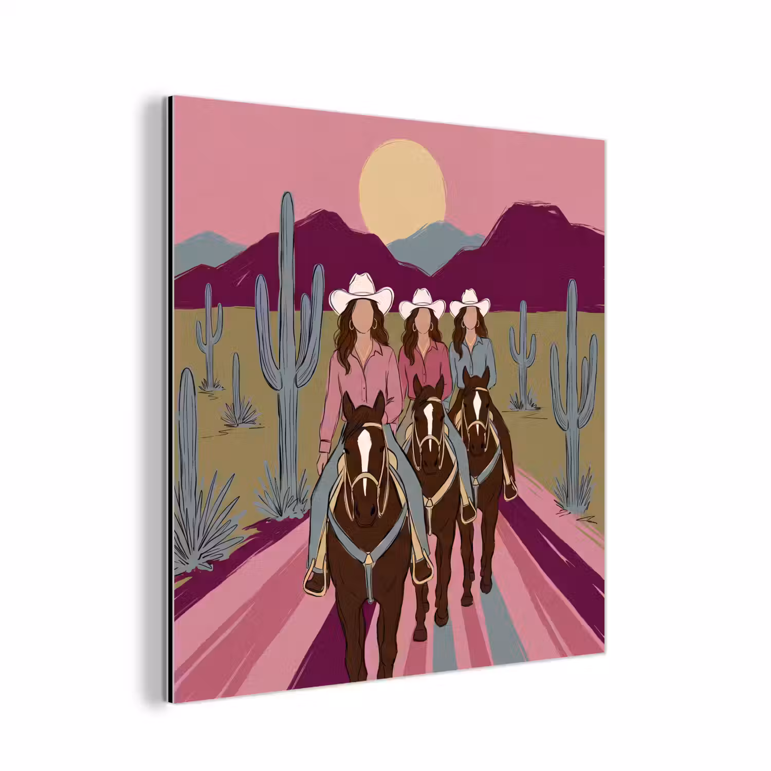 Mensen - Paard - Woestijn - Abstract - Roze aluminium wit klein -3d