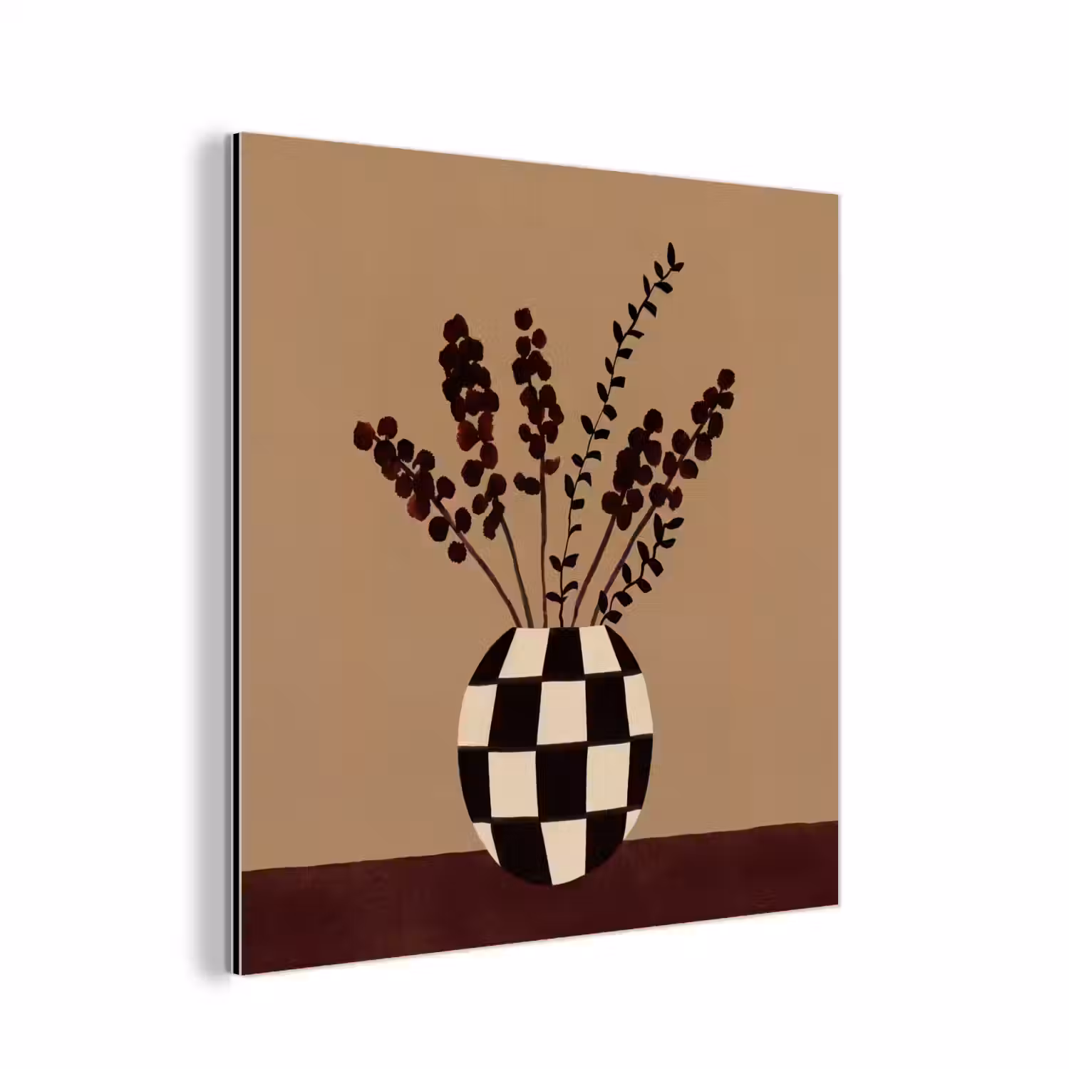 Minimalistisch - Vaas - Bloemen - Bruin aluminium wit klein -3d