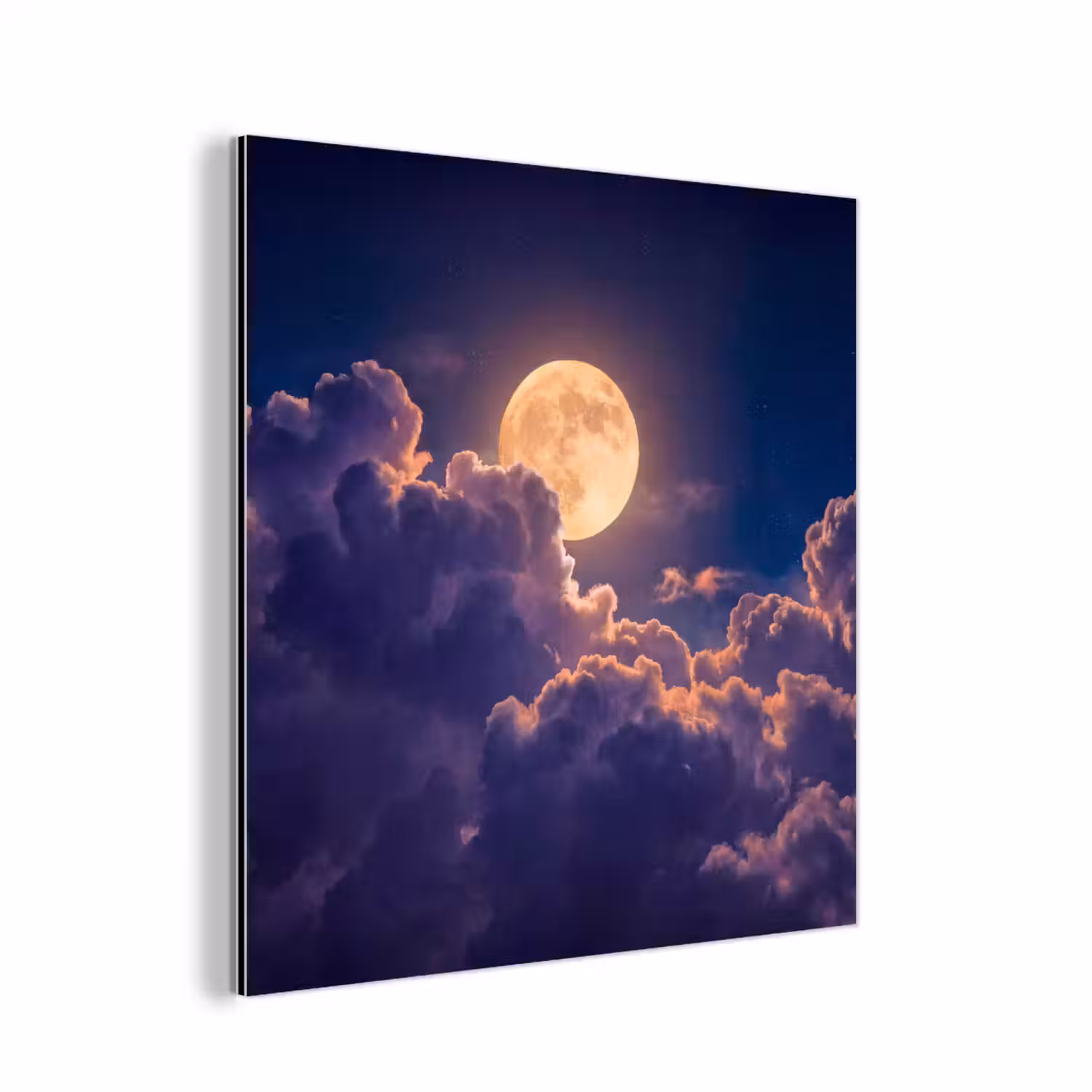 Maan - Wolken - Nacht - Oranje aluminium wit klein -3d