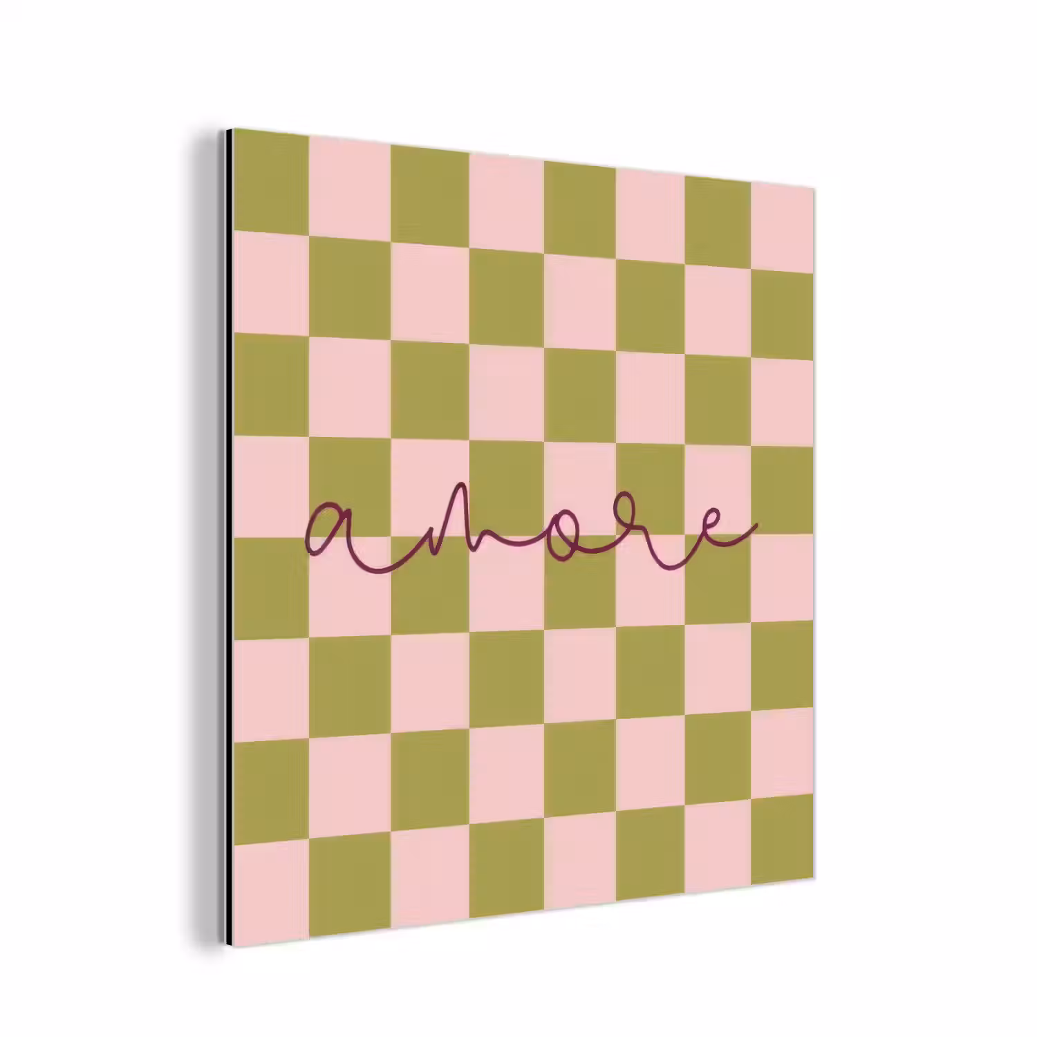 Patroon - Geblokt - Olijfgroen - Amore aluminium wit klein -3d