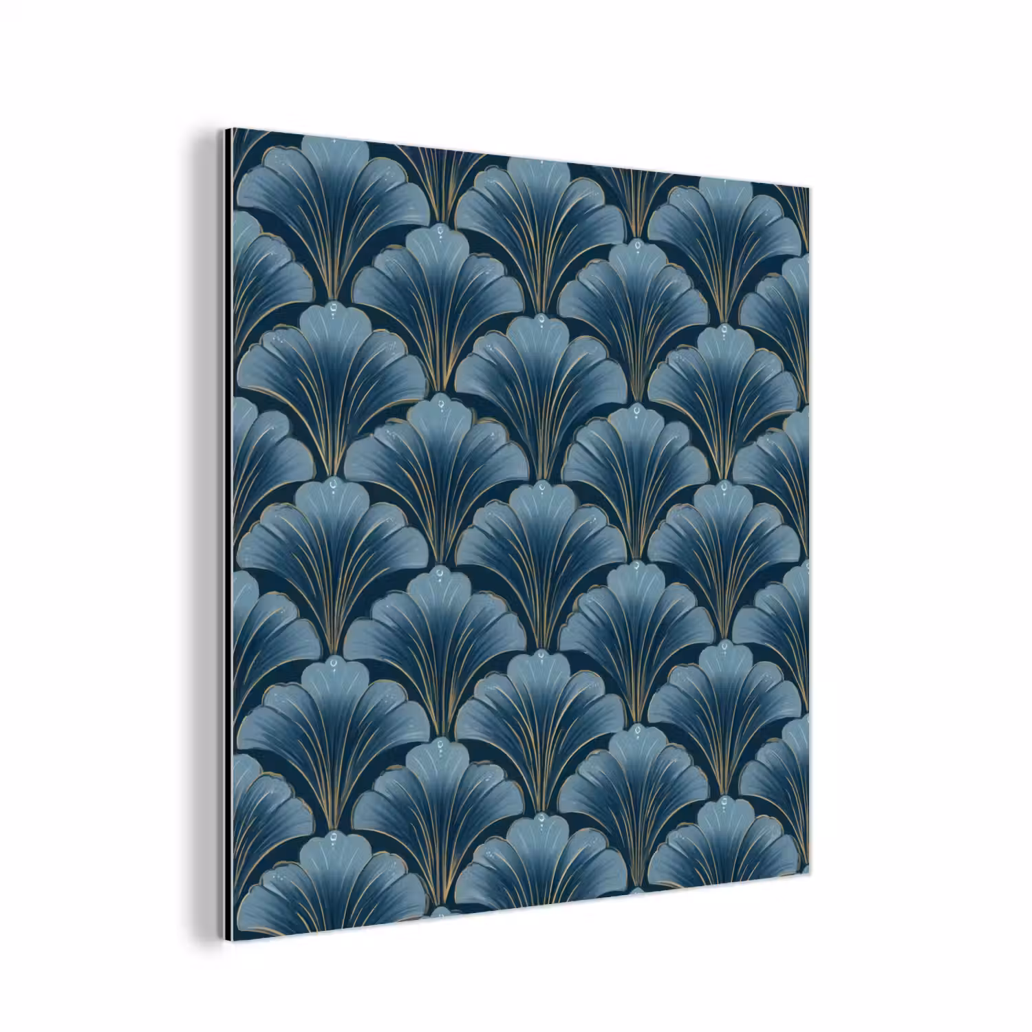 Patroon - Ginkgoblad - Blauw aluminium wit klein 46 -3d