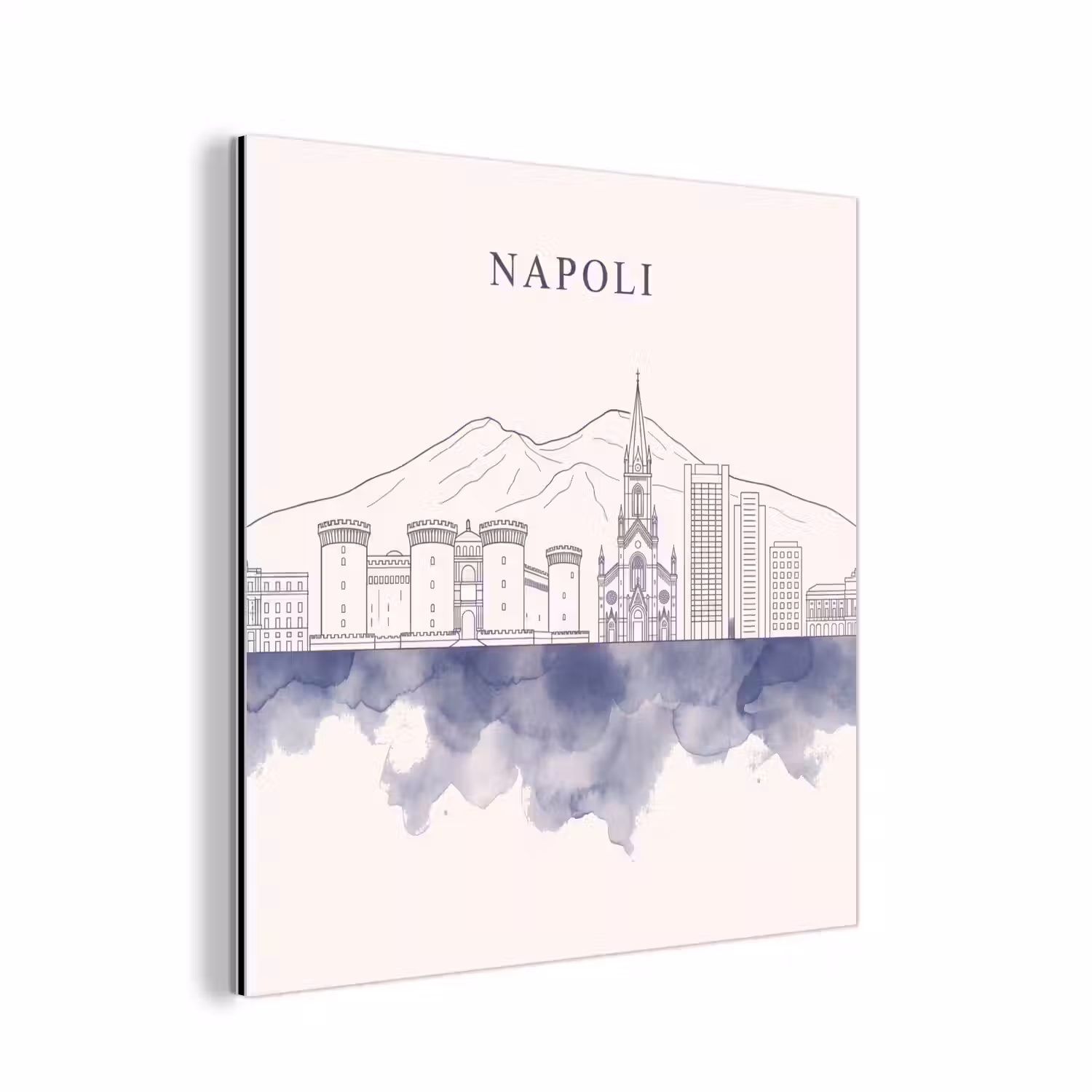 Napels - Skyline - Italie - Lijntekening - Aquarel aluminium wit klein -3d