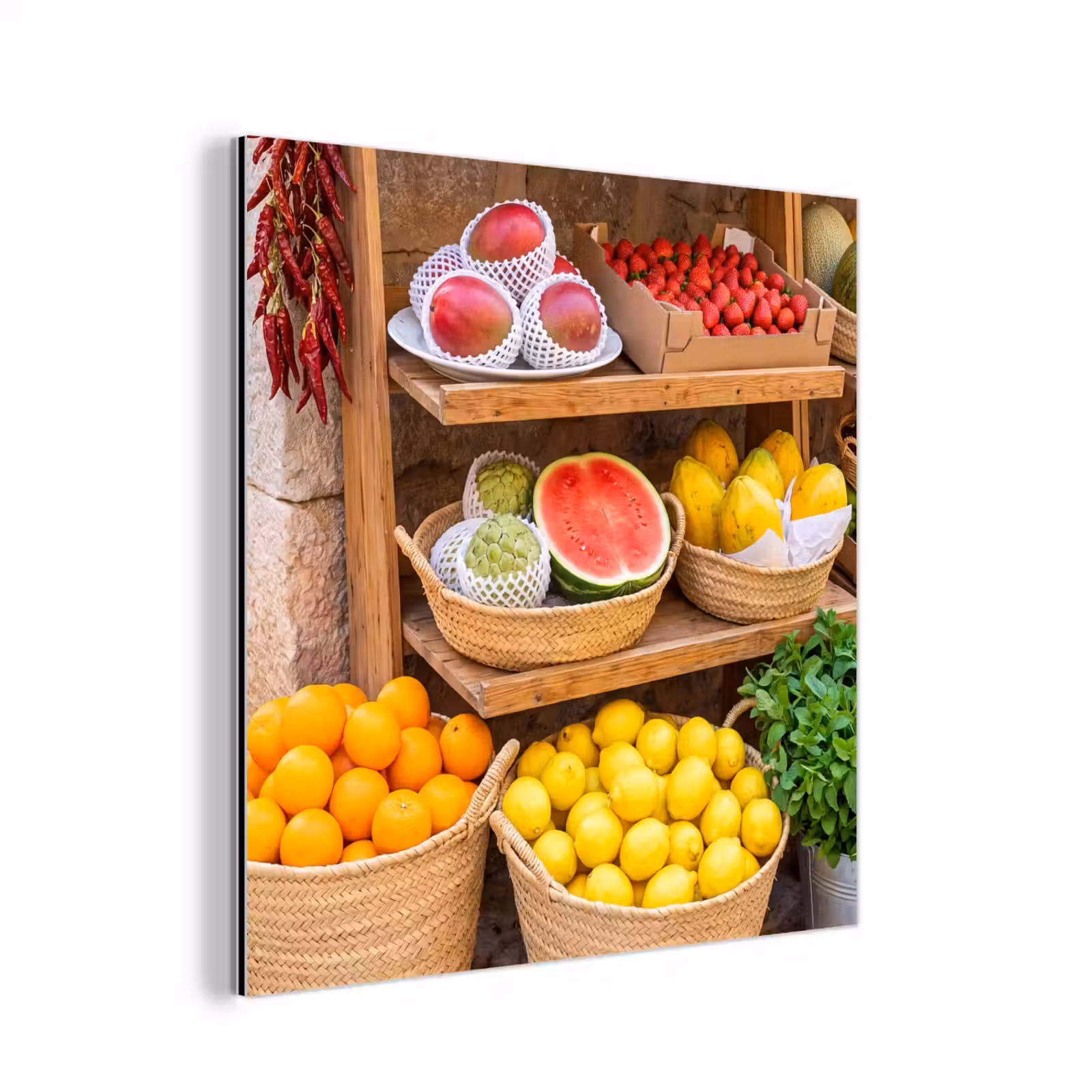 Alu-Dibond-Bild - Obst – Markt – Frisch - Fruit - Markt - Vers aluminium wit klein
