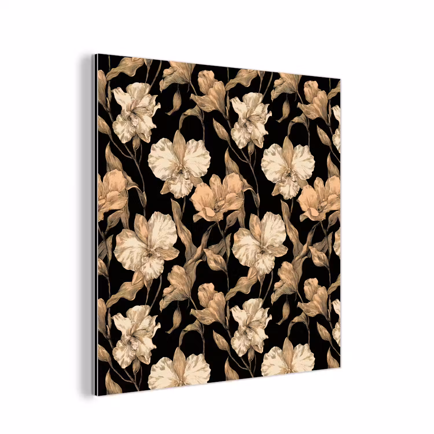 Orchideeën - Lijntekening - Patroon - Beige - Zwart aluminium wit klein 46 -3d