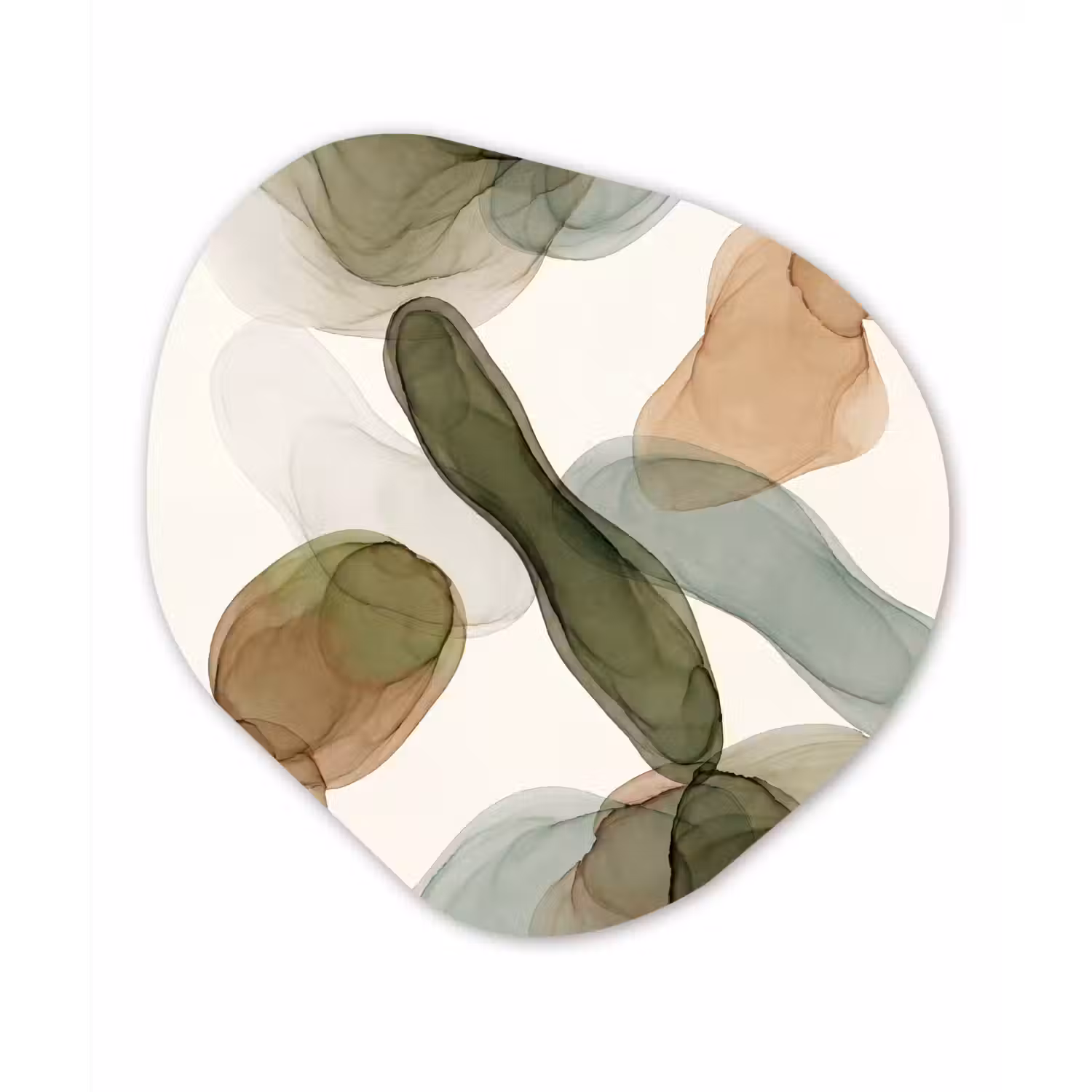 Abstract - Vormen - Modern - Kunst - Groen - Bruin Wandcirkel Organisch Aluminium middel -3d