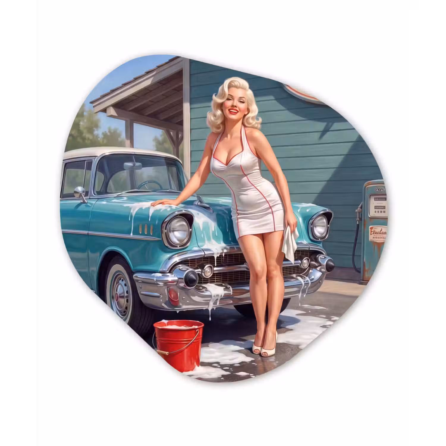 Auto - Vrouw - Groen Wandcirkel Organisch Aluminium middel -3d