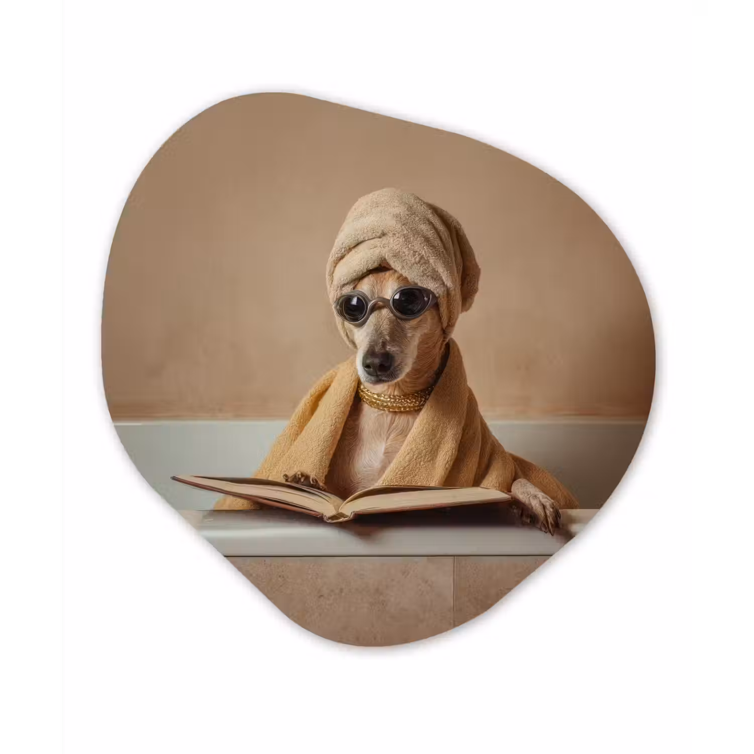Bad - Hond - Boek - Zonnebril Wandcirkel Organisch Aluminium middel -3d