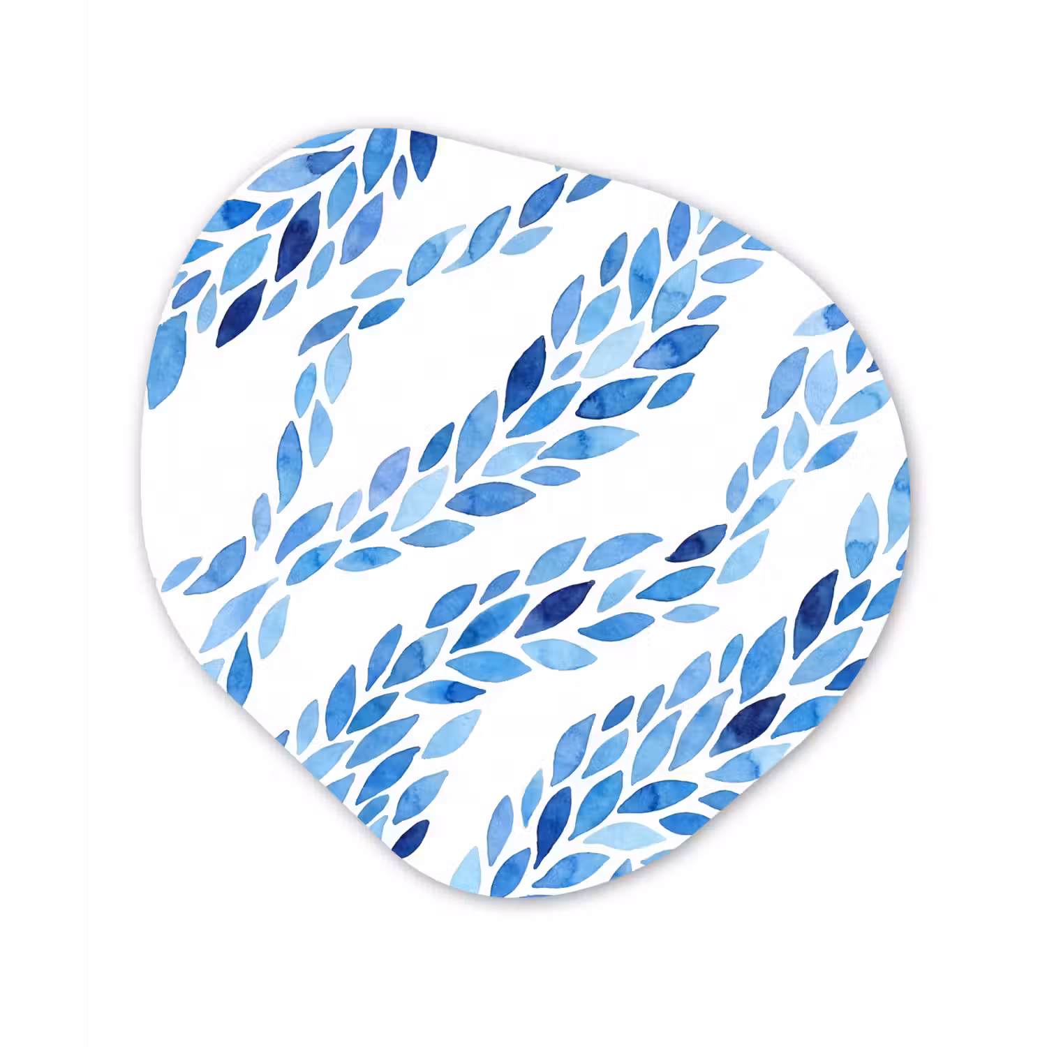 Bladeren - Aquarel - Patroon - Modern - Blauw Wandcirkel Organisch Aluminium middel -3d