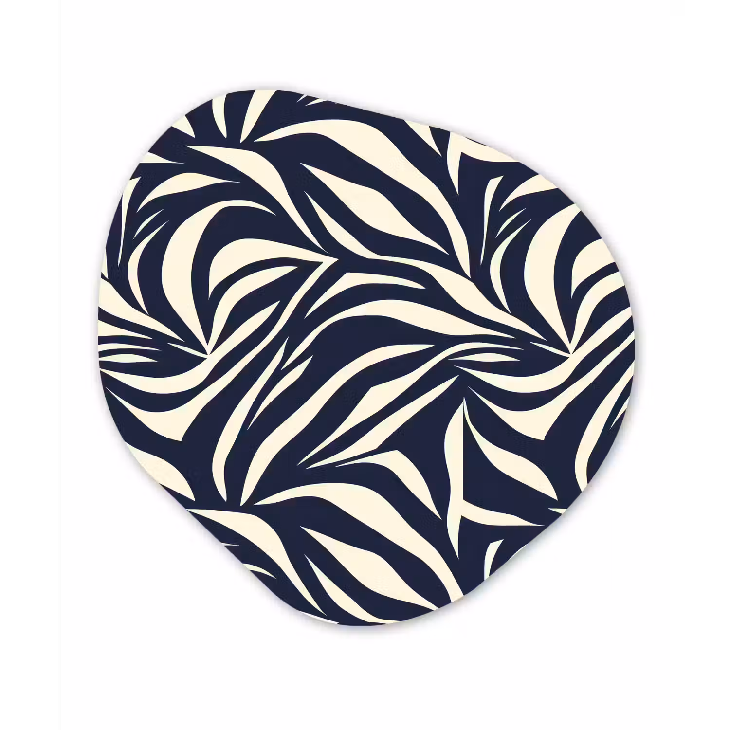 Bladvormen - Blauw - Patroon - Wit Wandcirkel Organisch Aluminium middel 851 -3d