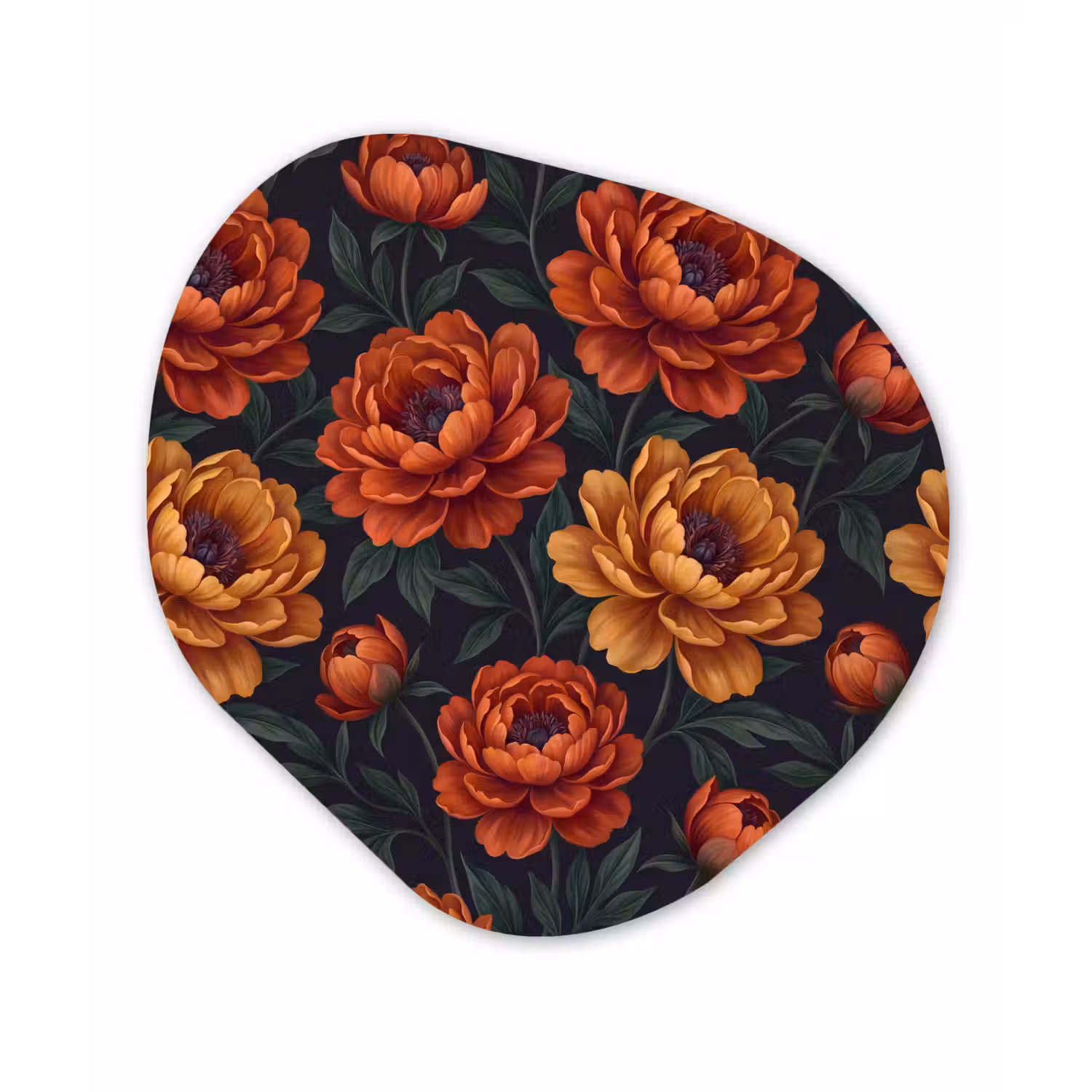 Bloemen - Bladeren - Natuur - Modern - Oranje Wandcirkel Organisch Aluminium middel -3d
