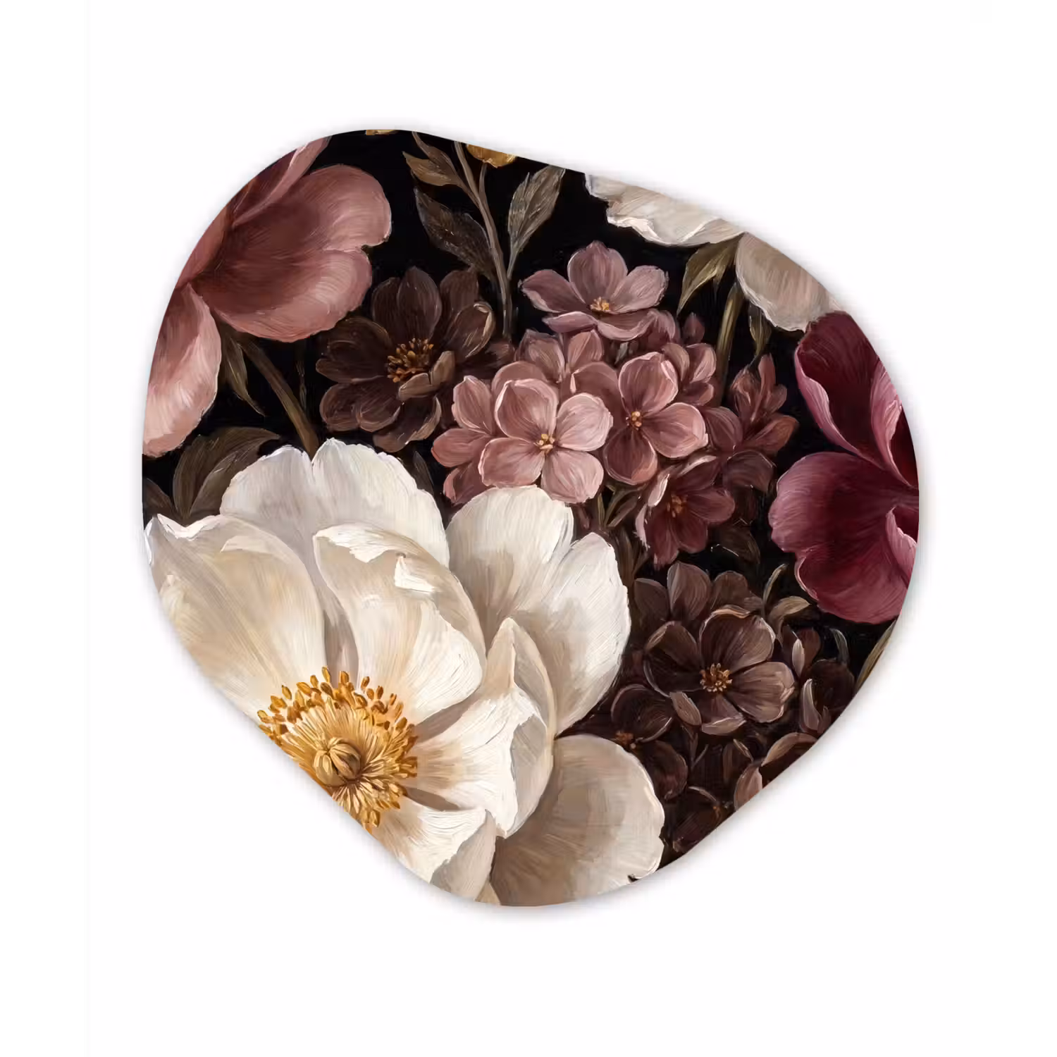 Bloemen - Boeket - Klassiek - Donker - Rood Wandcirkel Organisch Aluminium middel -3d
