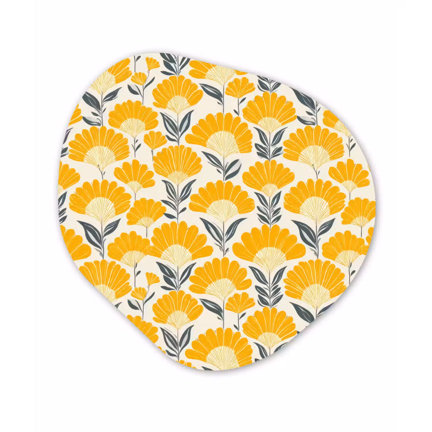 Bloemen - Retro - Botanisch - Okergeel - Grijs Wandcirkel Organisch Aluminium middel 851 -3d