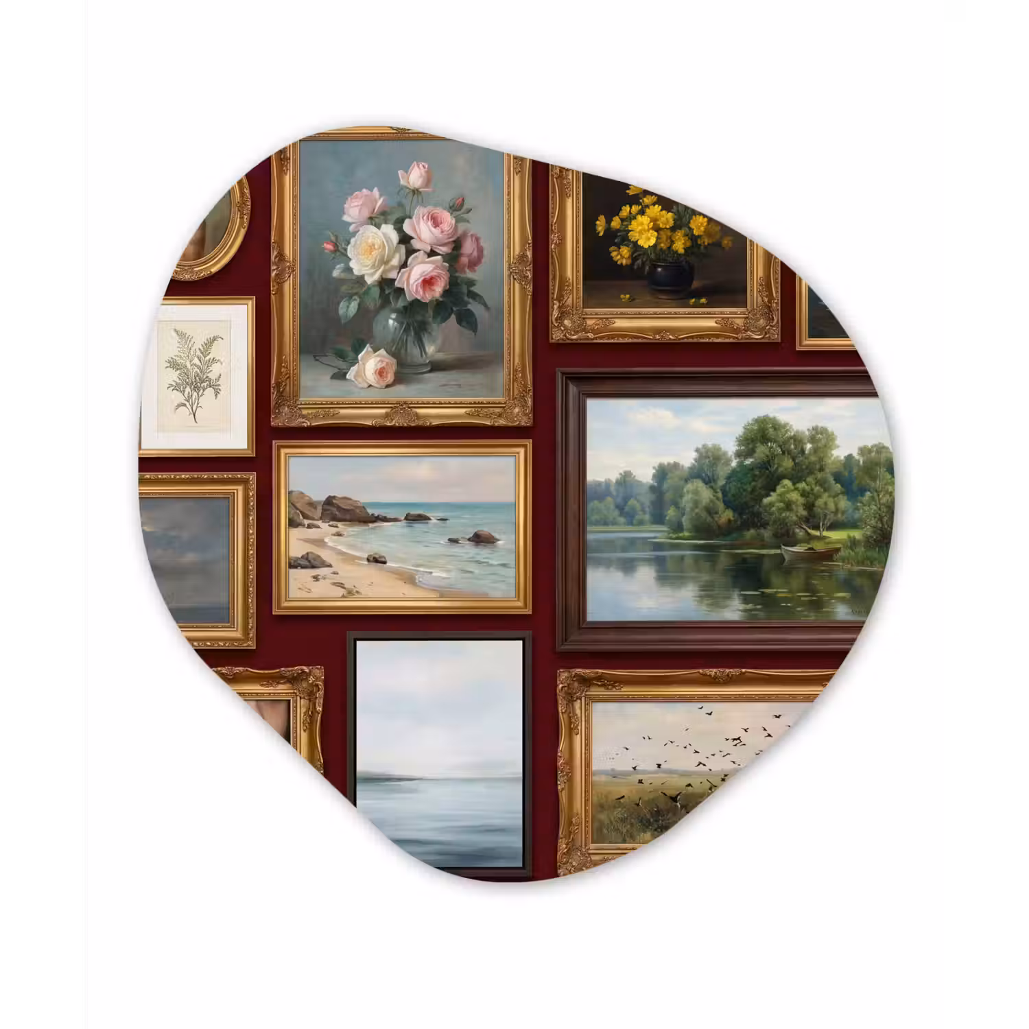 Bloemen - Vaas - Klassiek - Kunst - Rood Wandcirkel Organisch Aluminium middel -3d