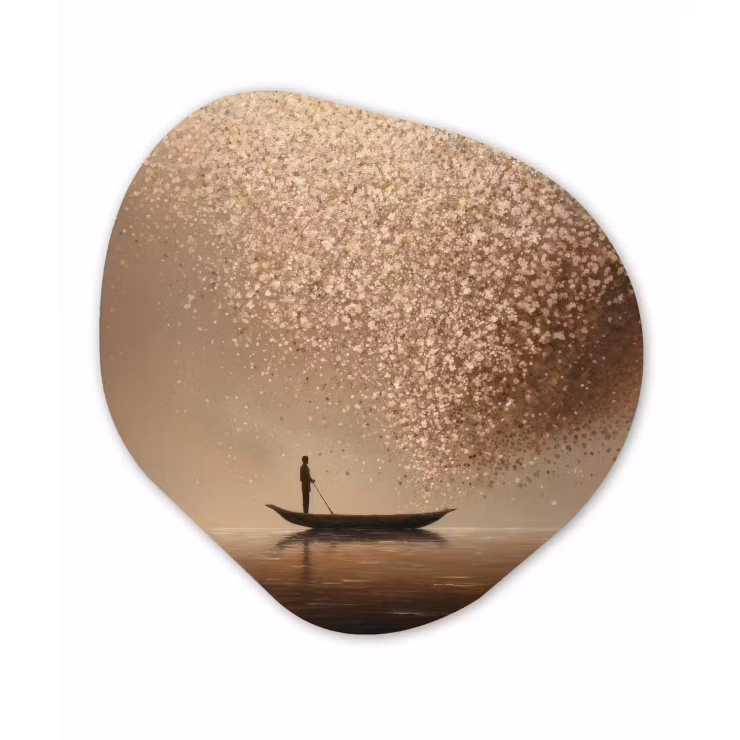 Bootje - Blaadjes - Goud - Water Wandcirkel Organisch Aluminium middel -3d