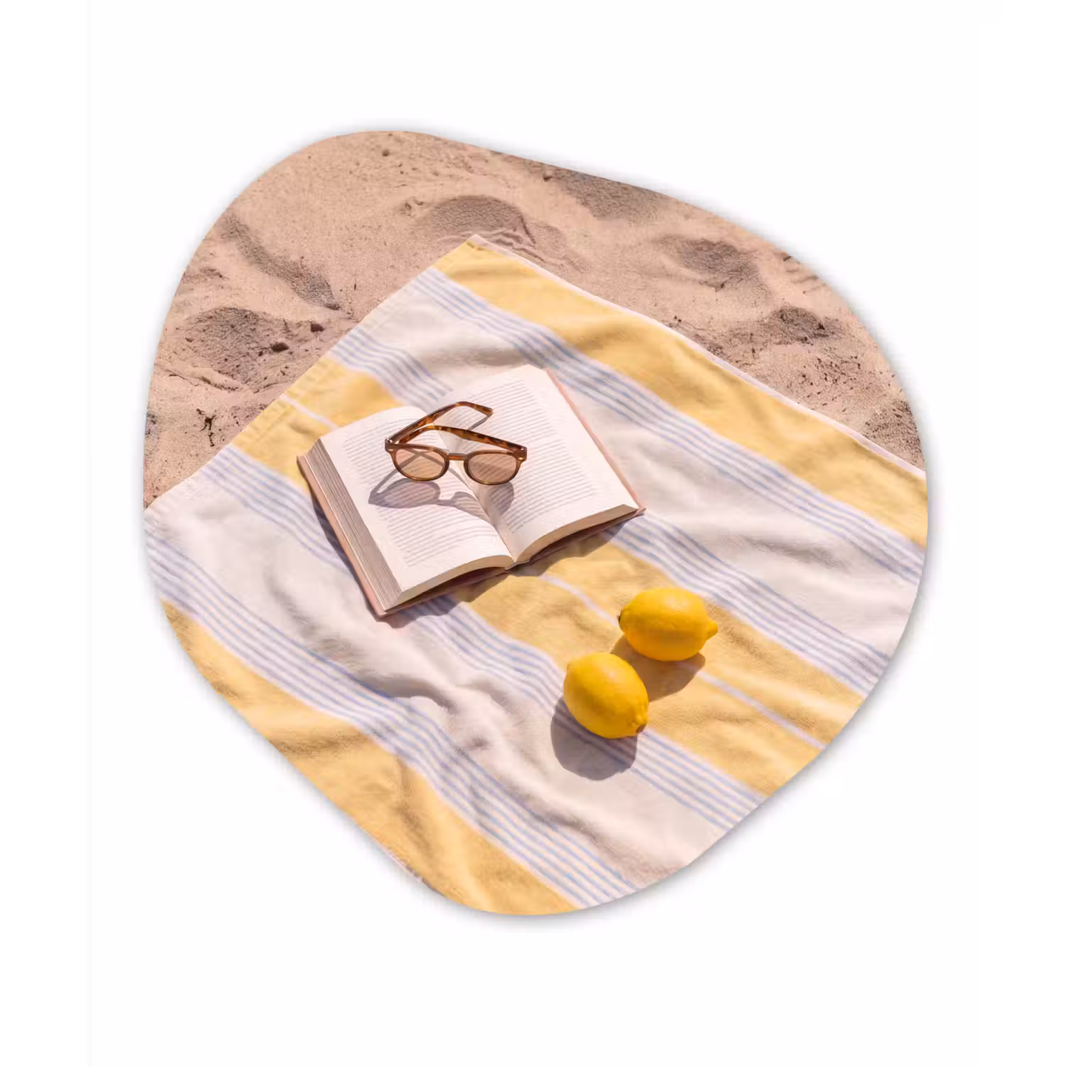 Boek - Zonnebril - Strand - Zomer - Geel Wandcirkel Organisch Aluminium middel -3d
