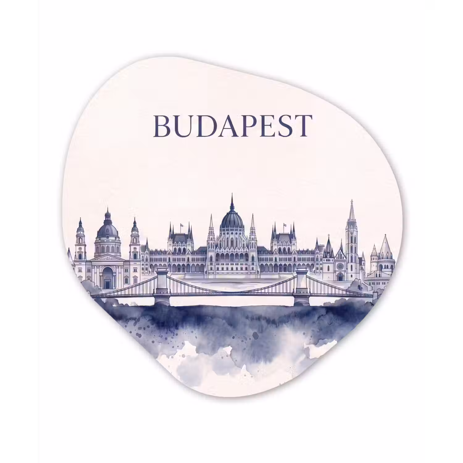 Boedapest - Skyline - Architectuur - Aquarel - Blauw Wandcirkel Organisch Aluminium middel -3d