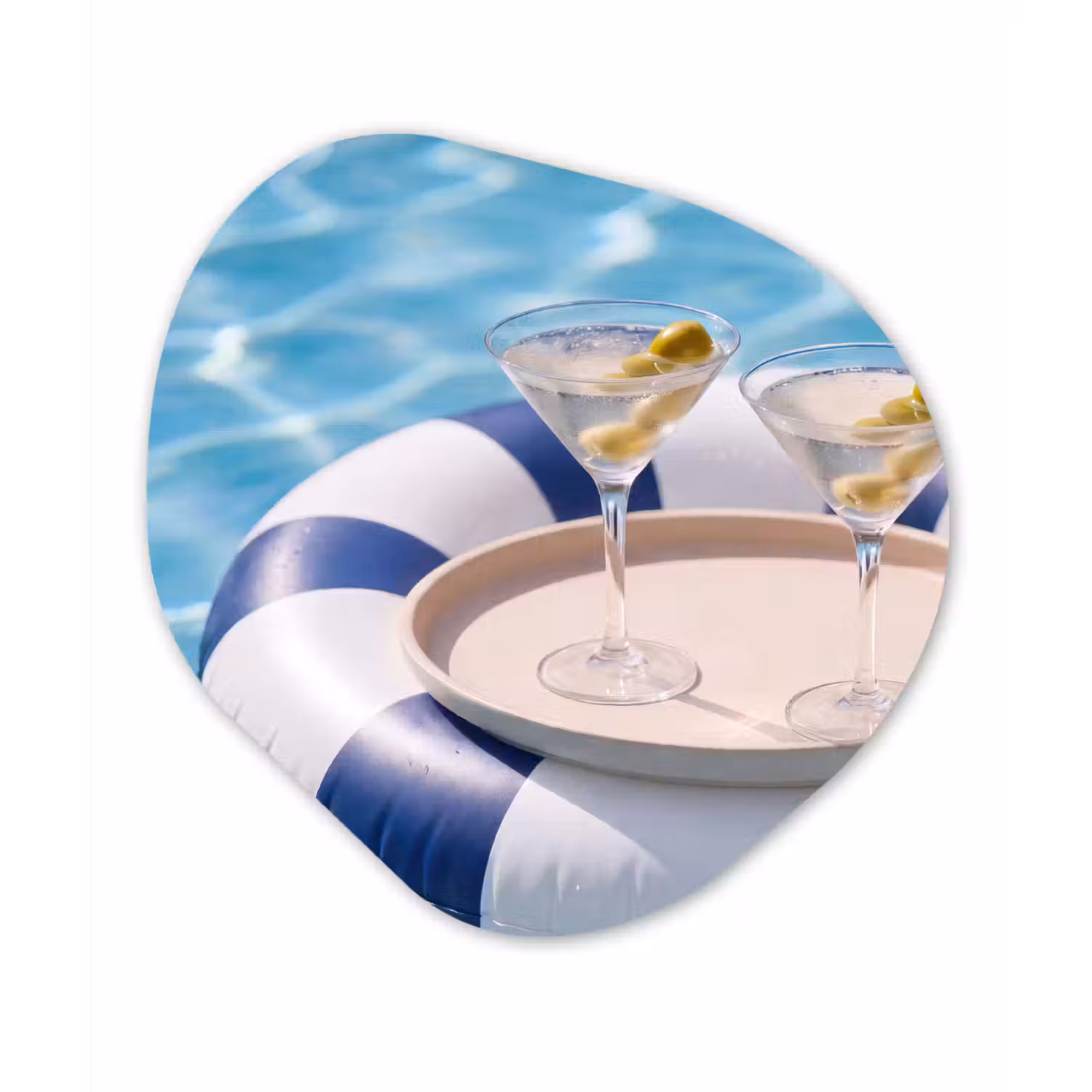 Cocktail - Zwembad - Zomer - Blauw Wandcirkel Organisch Aluminium middel -3d