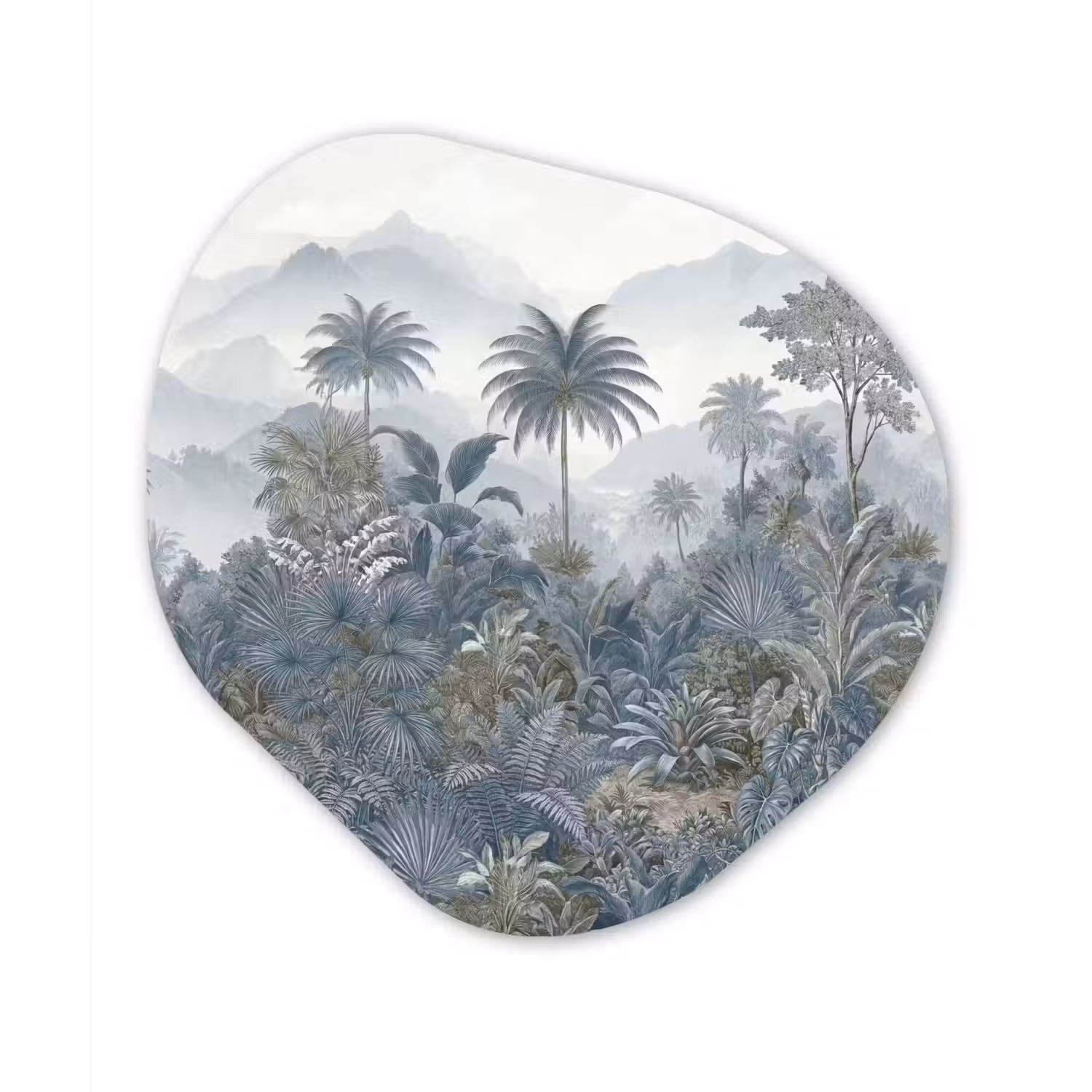 Jungle - Landschap - Blauw Wandcirkel Organisch Aluminium middel -3d