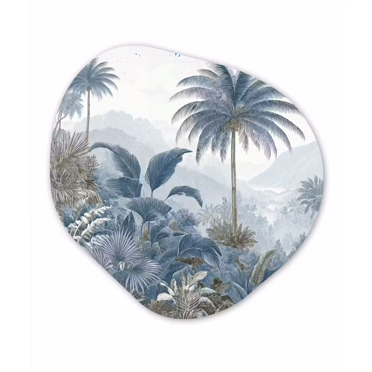 Jungle - Modern - Blauw - Groen Wandcirkel Organisch Aluminium middel -3d