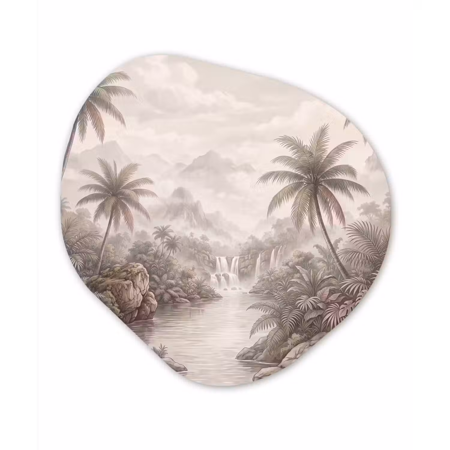 Jungle - Watervallen - Tropisch - Illustratie Wandcirkel Organisch Aluminium middel -3d