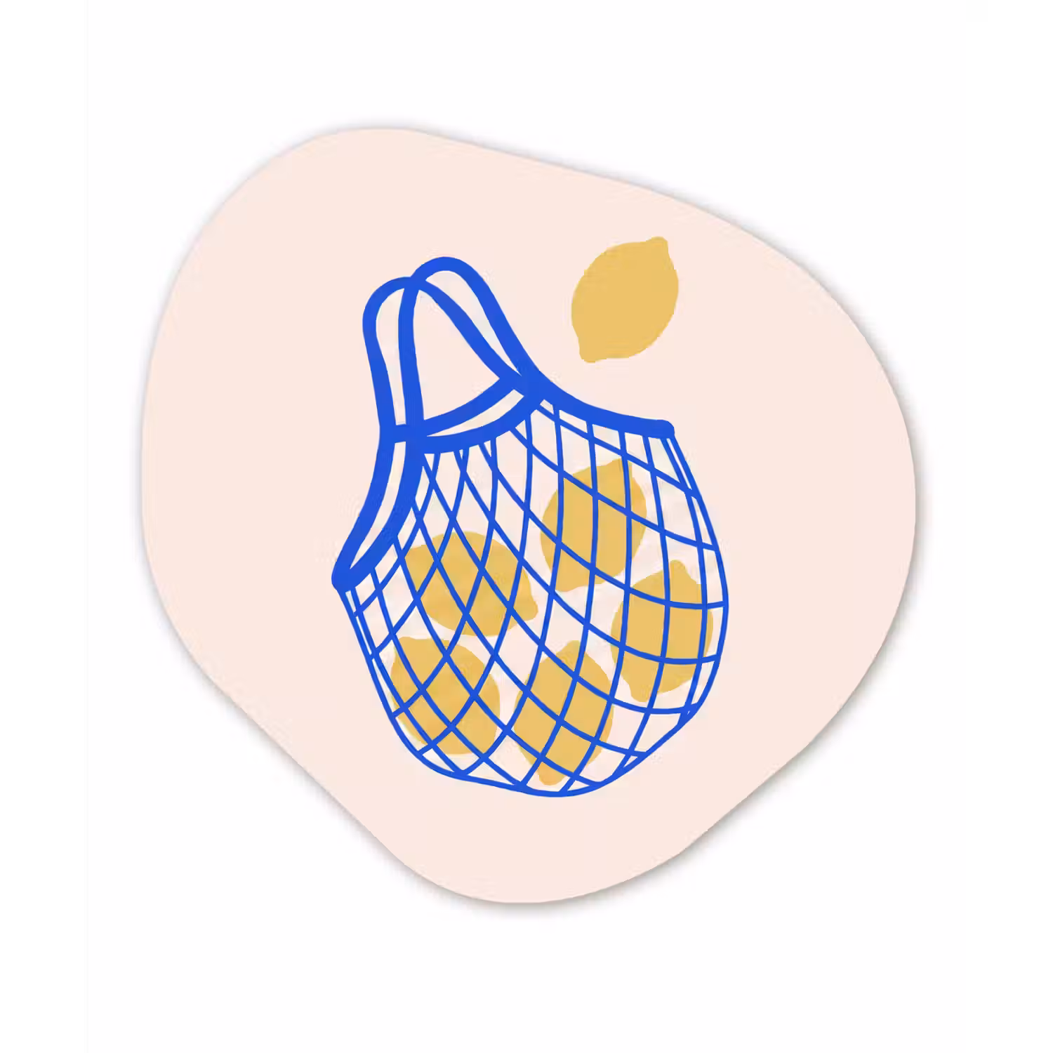 Eten - Citroen - Boodschappen - Abstract - Geel - Blauw Wandcirkel Organisch Aluminium middel -3d