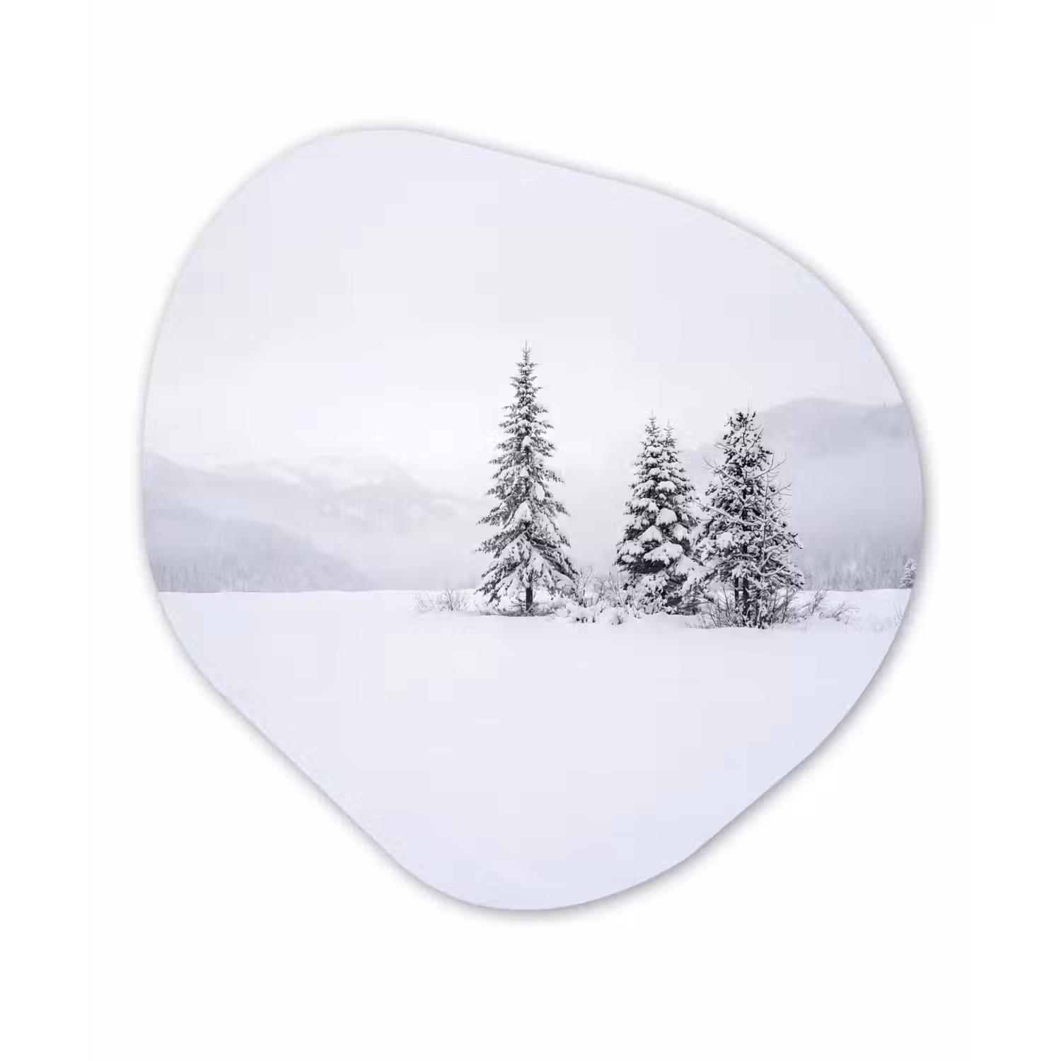 Fijnsparren - Sneeuw - Winter - Landschap - Stilte Wandcirkel Organisch Aluminium middel -3d
