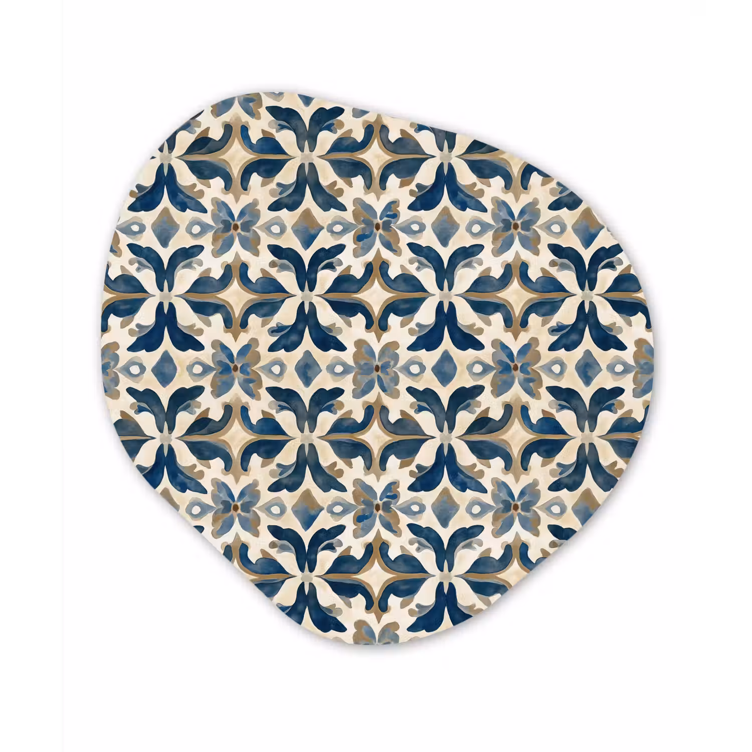 Tegel - Patroon - Blauw - Beige Wandcirkel Organisch Aluminium middel 851 -3d