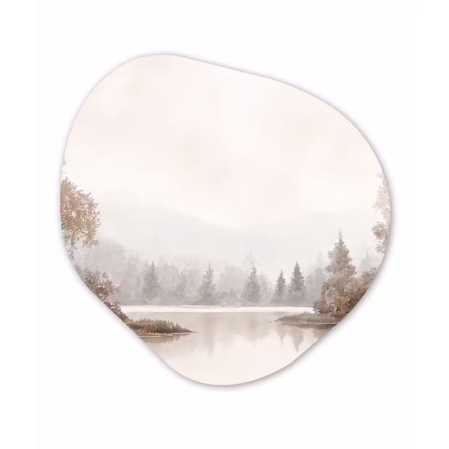 Rivierlandschap - Minimalistisch - Aardetinten Wandcirkel Organisch Aluminium middel -3d