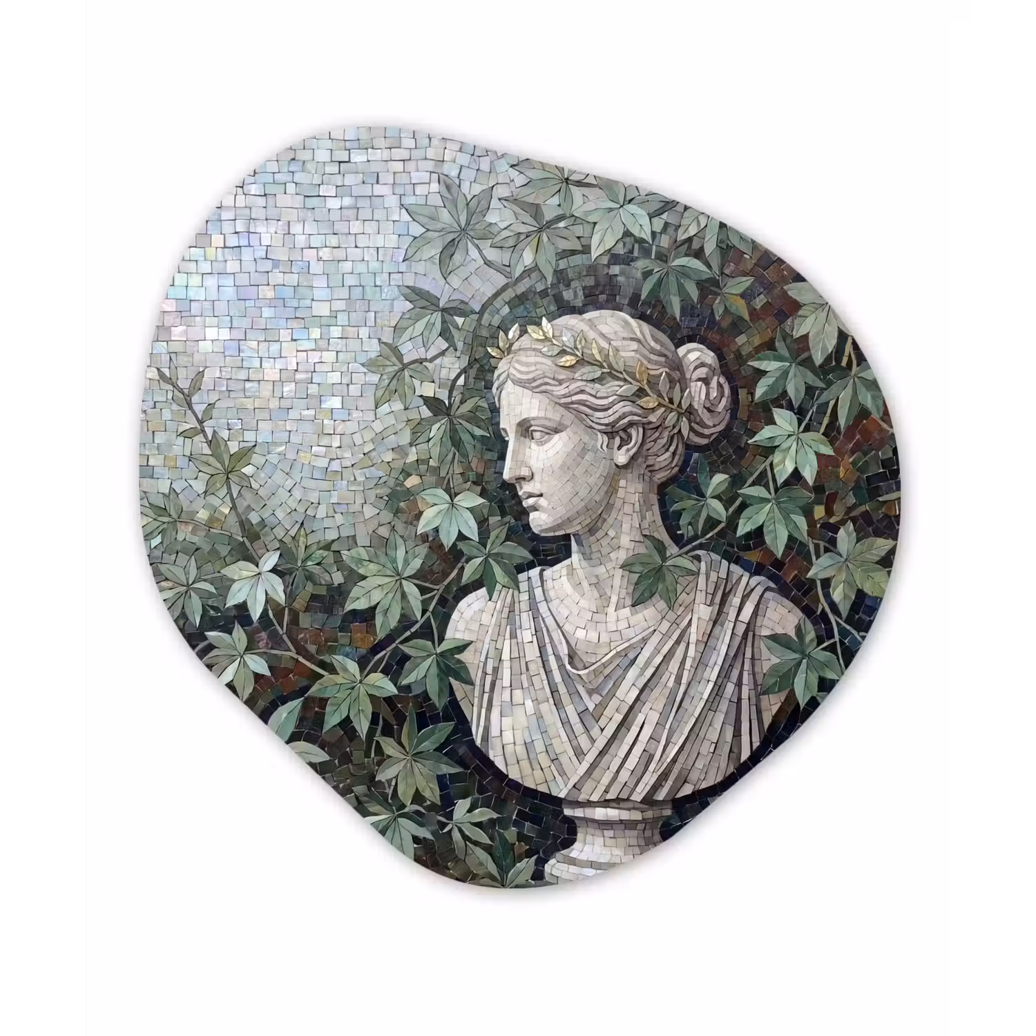 Vrouw - Klassiek - Mozaiëk - Natuur - Groen Wandcirkel Organisch Aluminium middel -3d