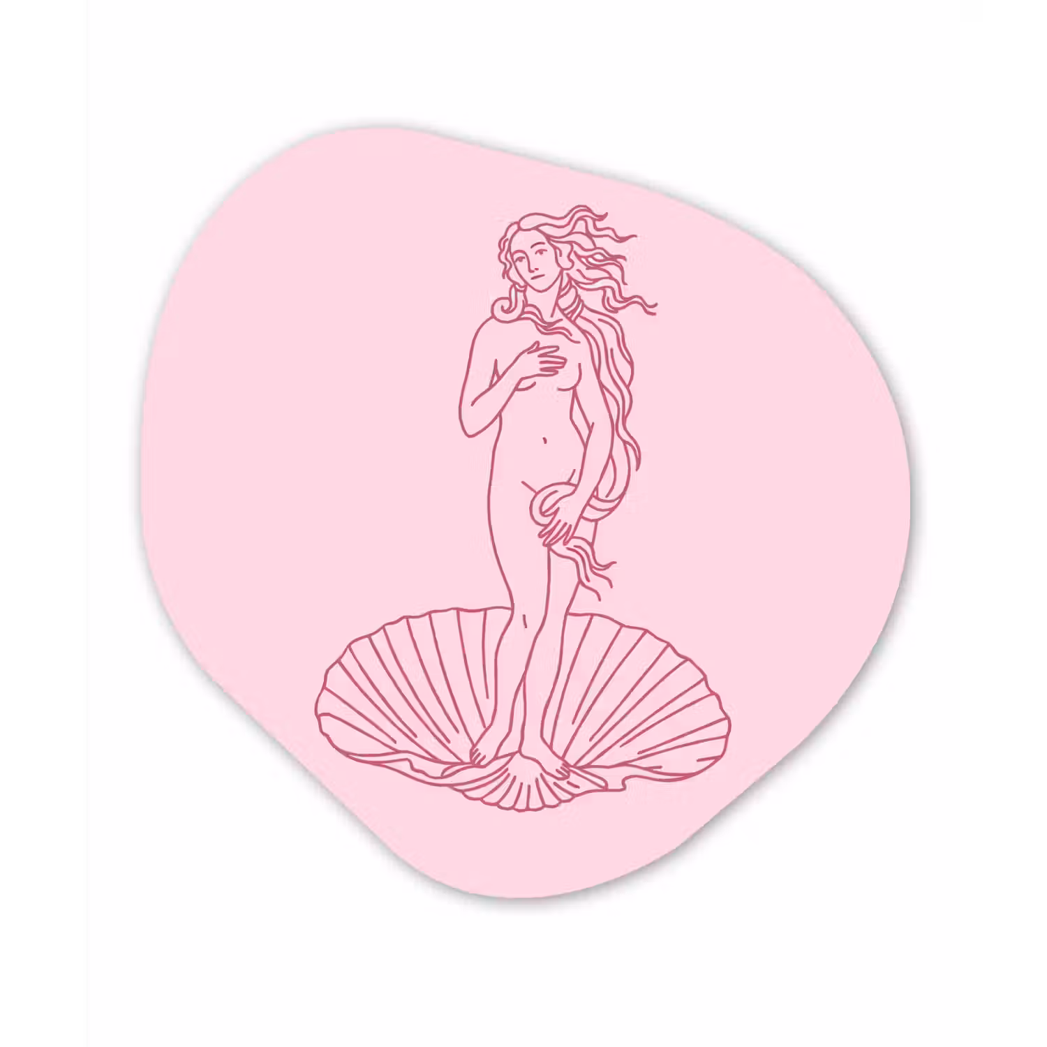 Vrouw - Schelp - Kunst - Lijntekening - Roze Wandcirkel Organisch Aluminium middel -3d