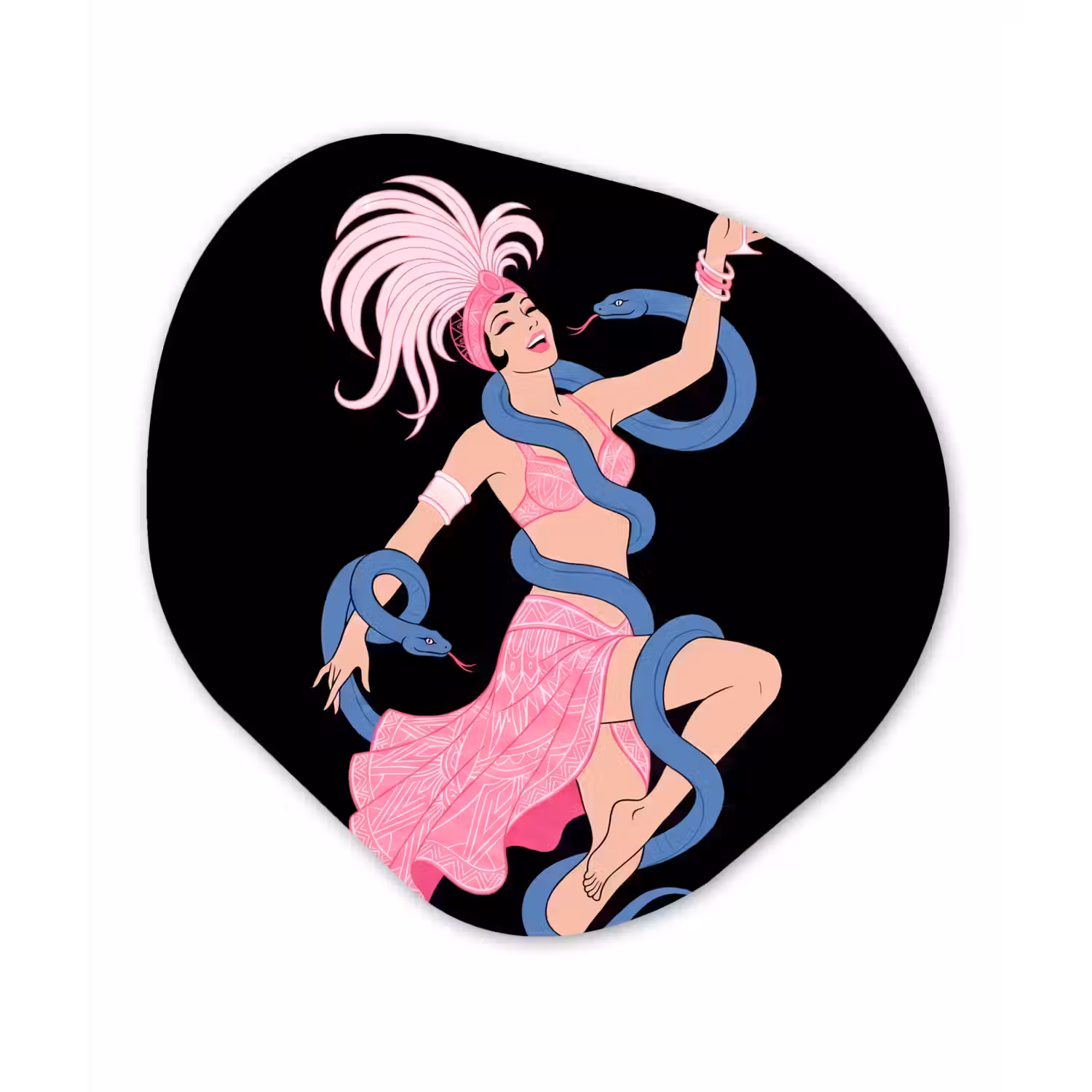 Vrouw - Danseres - Slangen - Art Deco - Roze Wandcirkel Organisch Aluminium middel -3d