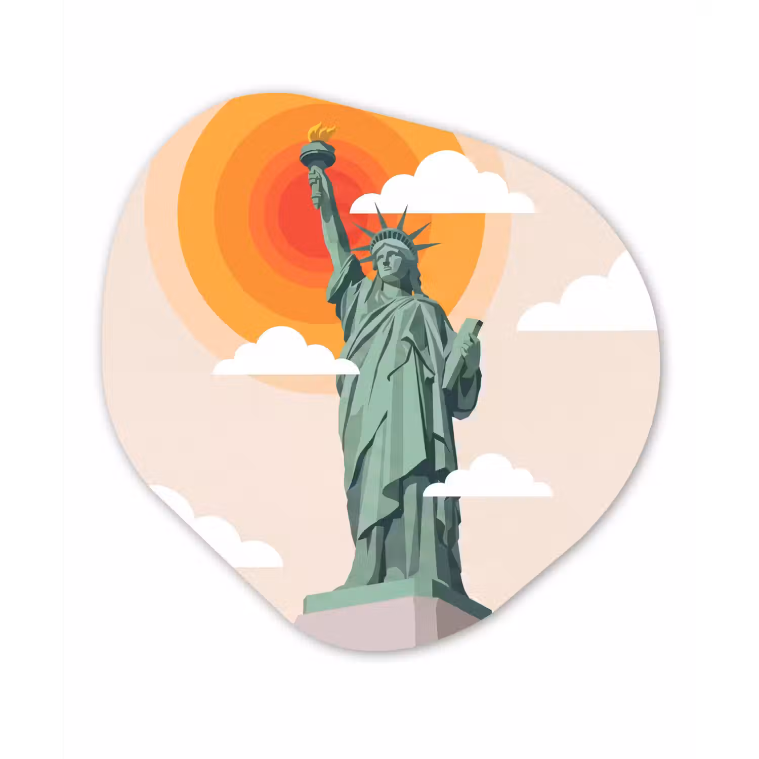 Vrijheidsbeeld - New York - Zon - Modern Wandcirkel Organisch Aluminium middel -3d