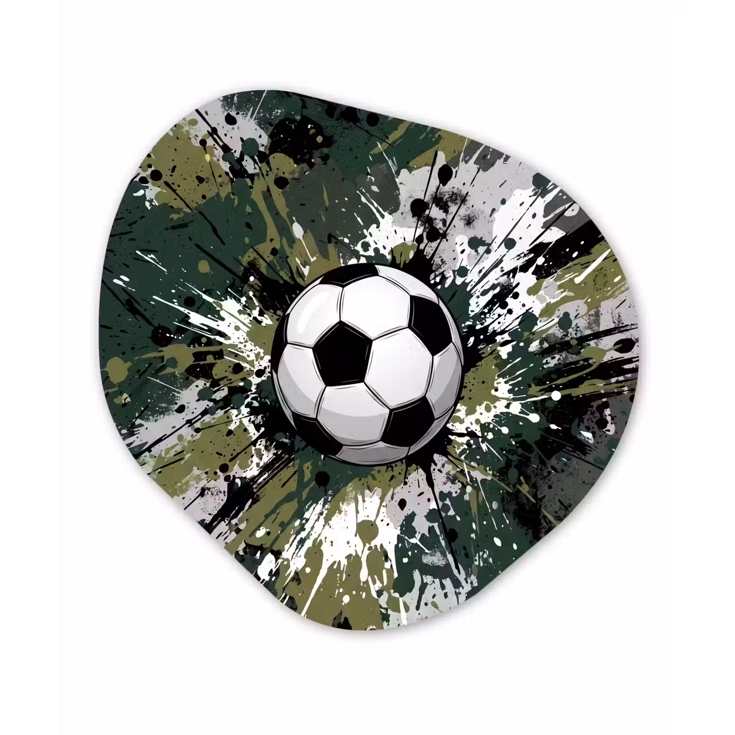 Voetbal - Verf - Spetters - Groen Wandcirkel Organisch Aluminium middel -3d
