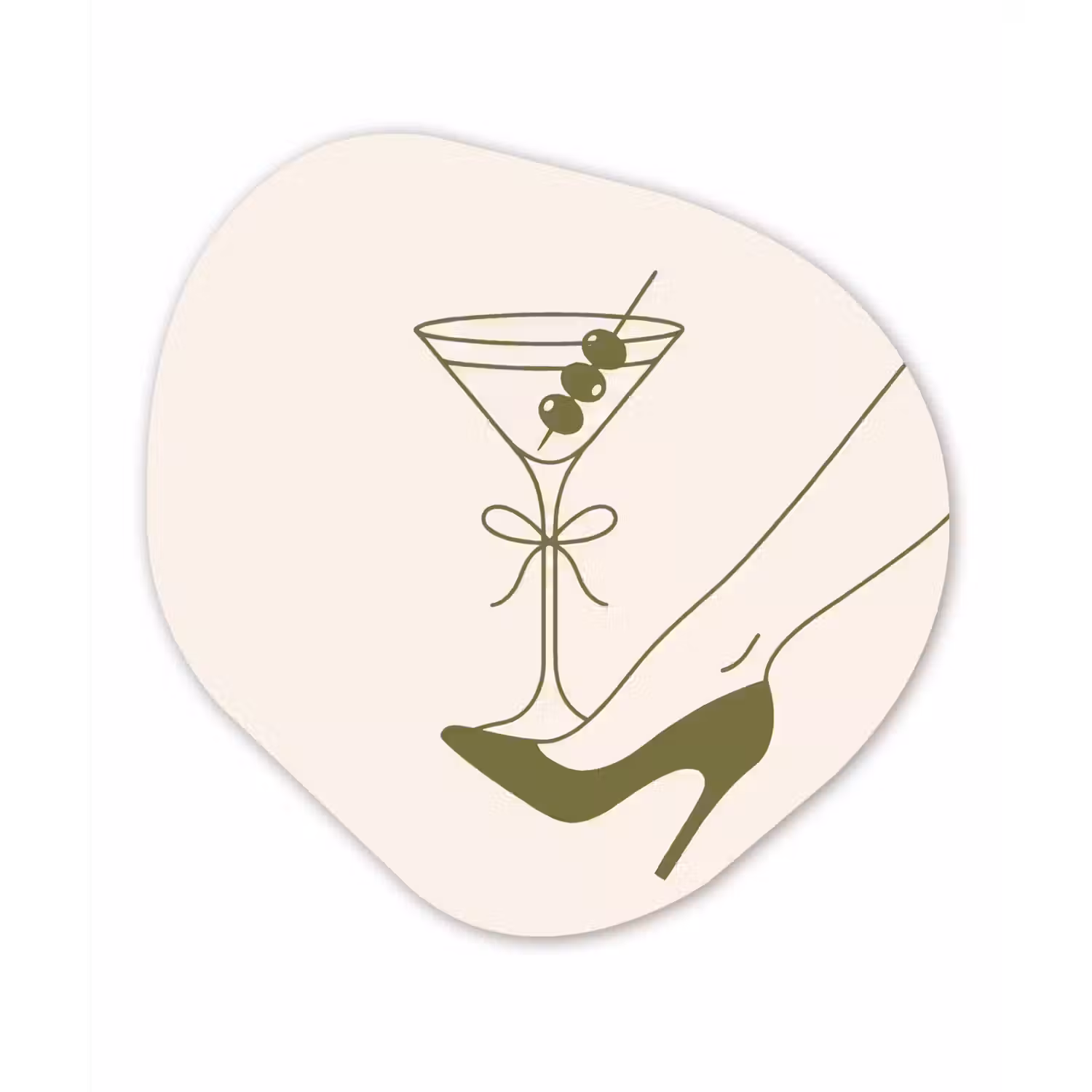 Drank - Martini - Hoge hak - Mode - Groen Wandcirkel Organisch Aluminium middel -3d