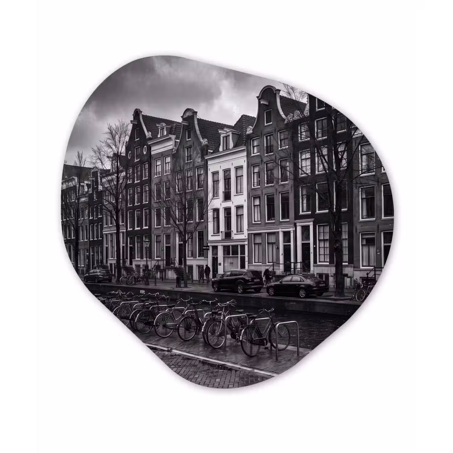 Huis - Gracht - Amsterdam - Architectuur - Zwart-wit Wandcirkel Organisch Aluminium middel -3d
