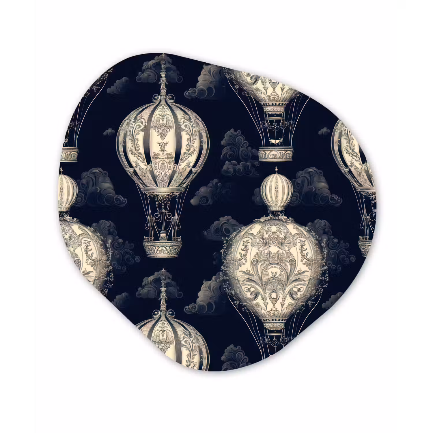 Luchtballonnen - Wolken - Patroon - Donkerblauw Wandcirkel Organisch Aluminium middel 851 -3d