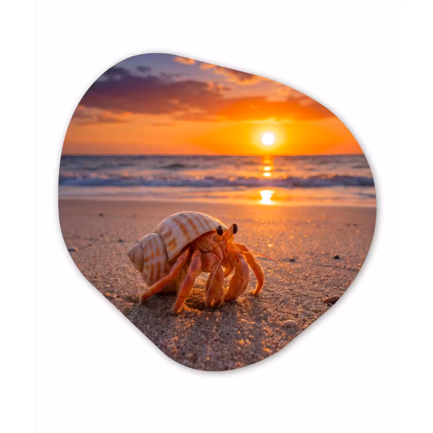Kreeft - Strand - Natuur - Zonsondergang - Oranje Wandcirkel Organisch Aluminium middel -3d