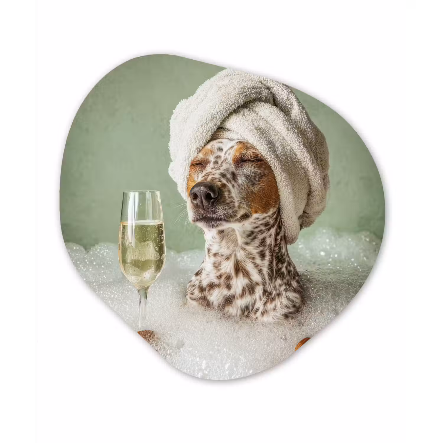 Hond - Bad - Champagne - Handdoek Wandcirkel Organisch Aluminium middel -3d