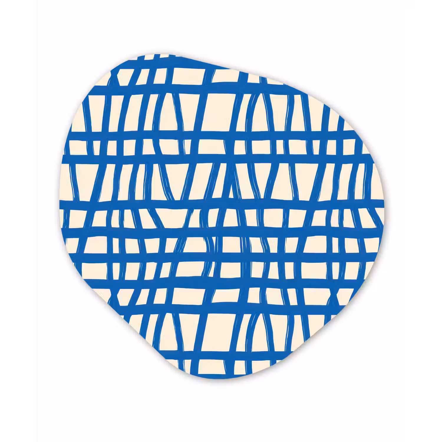 Ruitpatroon - Blauw - Crème Wandcirkel Organisch Aluminium middel 851 -3d