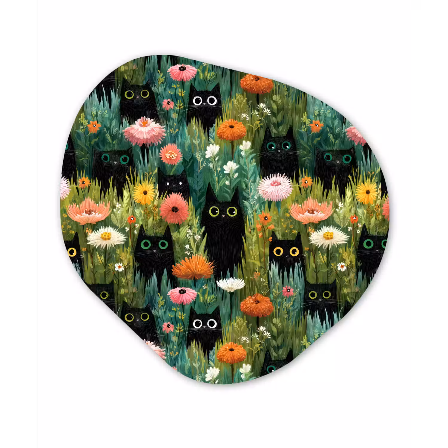Katten - Bloemen - Kleurrijk Wandcirkel Organisch Aluminium middel 851 -3d