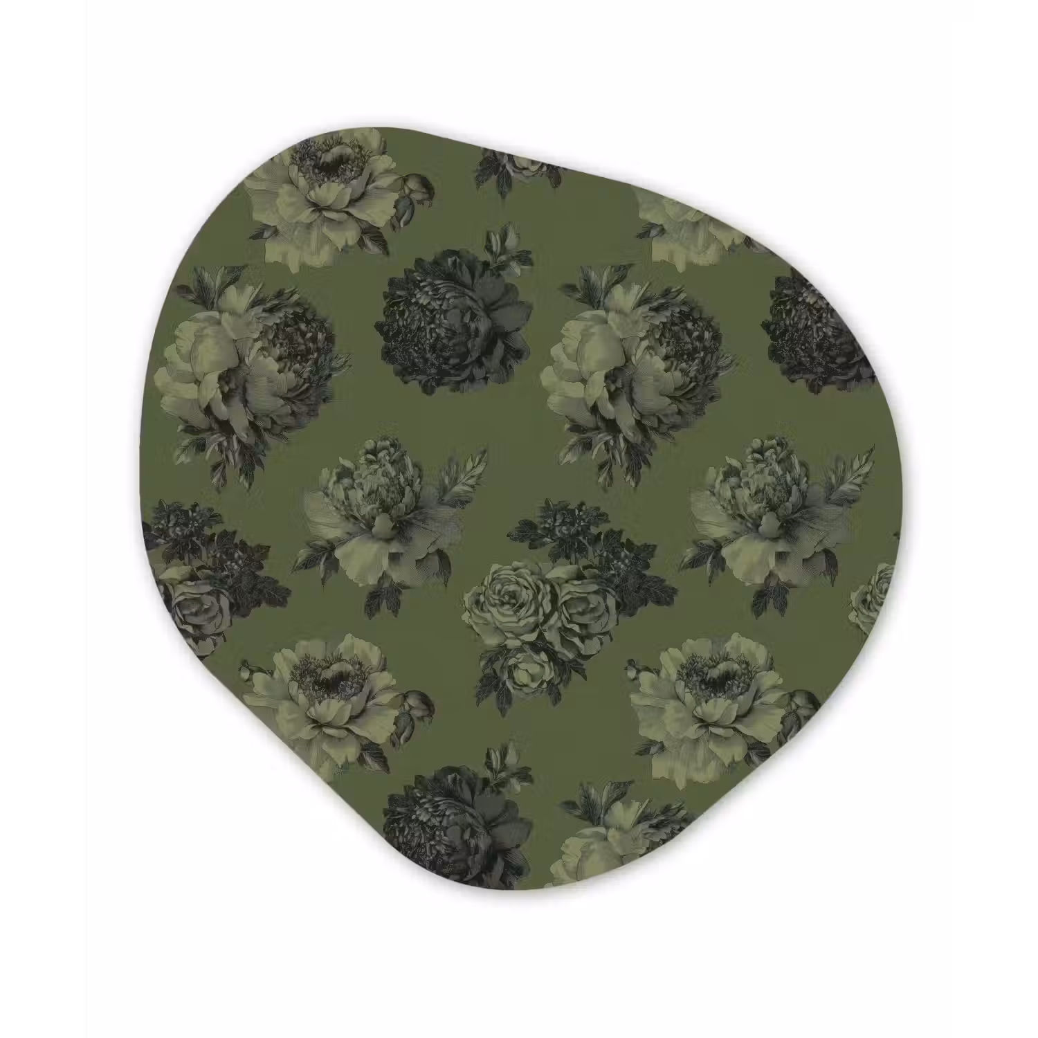 Klassiek - botanisch - olijfgroen - bloemen Wandcirkel Organisch Aluminium middel 851 -3d