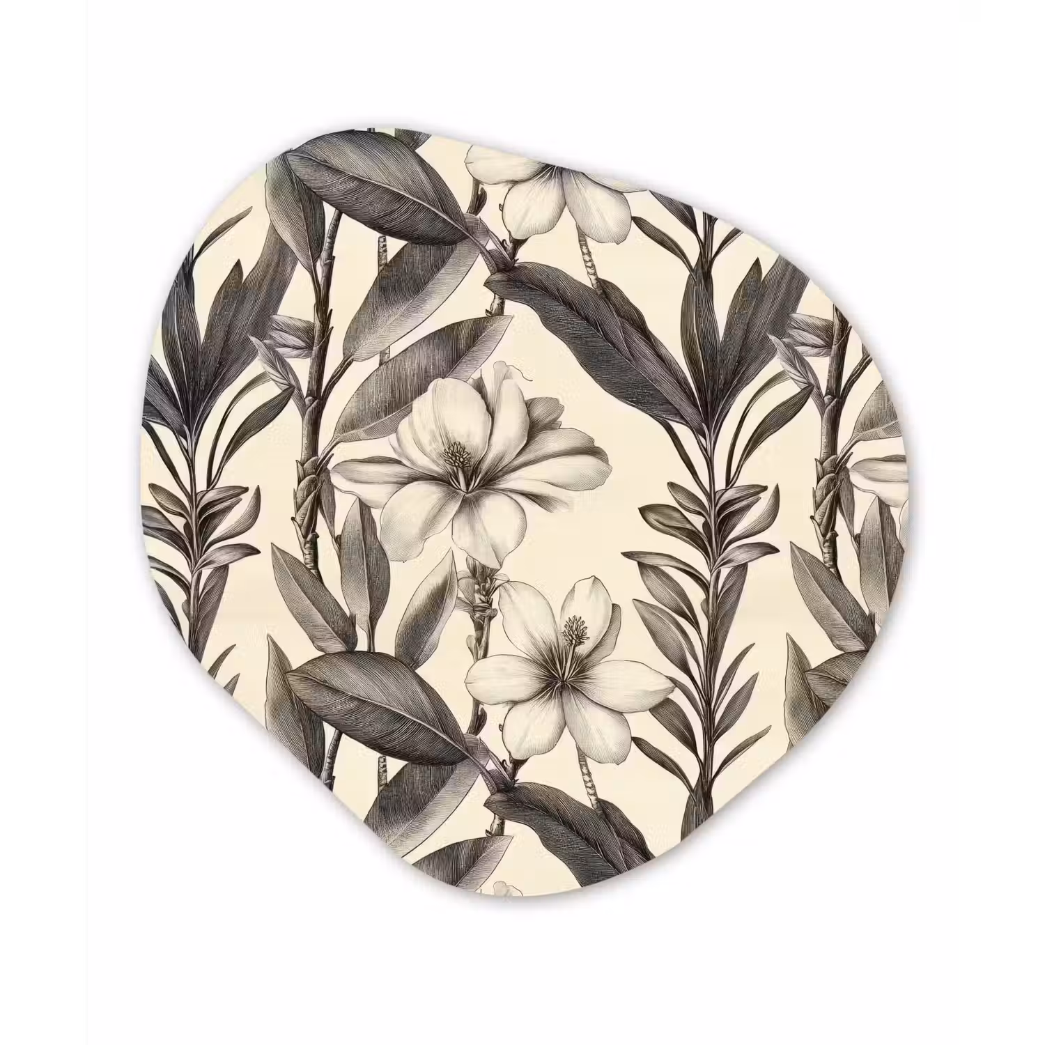 Klassiek - Botanisch - Zwart - Beige Wandcirkel Organisch Aluminium middel 851 -3d