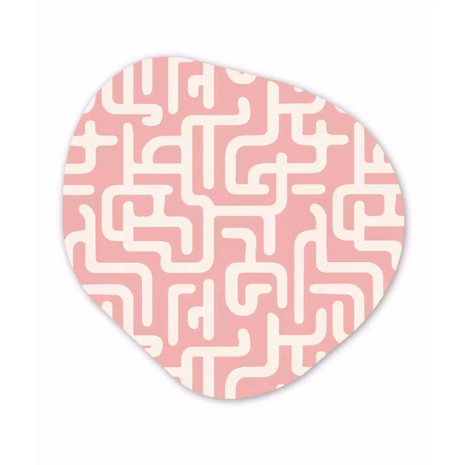 Doolhofpatroon - Roze - Wit - Abstract Wandcirkel Organisch Aluminium middel 851 -3d