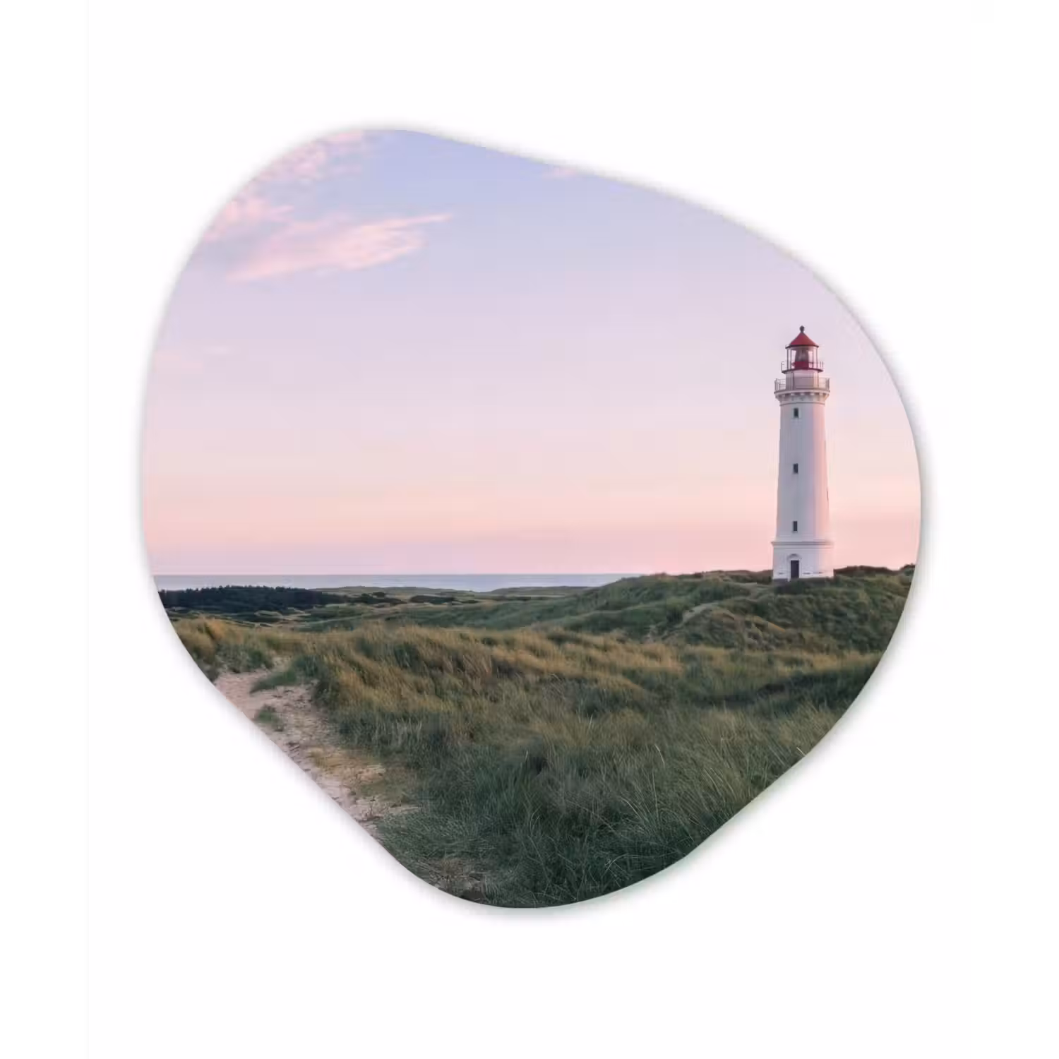 Vuurtoren - Duinlandschap - Zee Wandcirkel Organisch Aluminium middel -3d